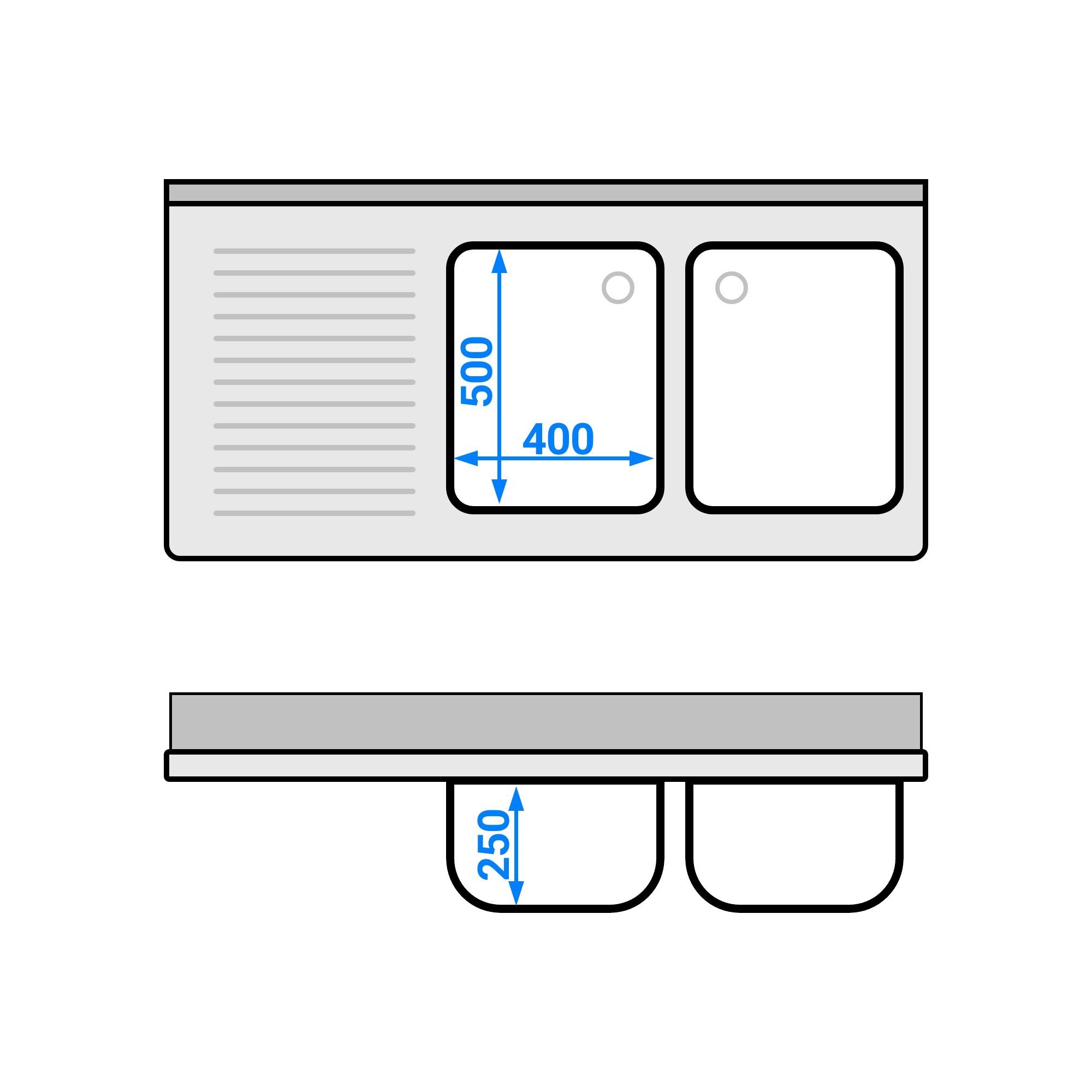 Meuble évier ECO - 1400 x 700 mm - avec 2 bacs à droite