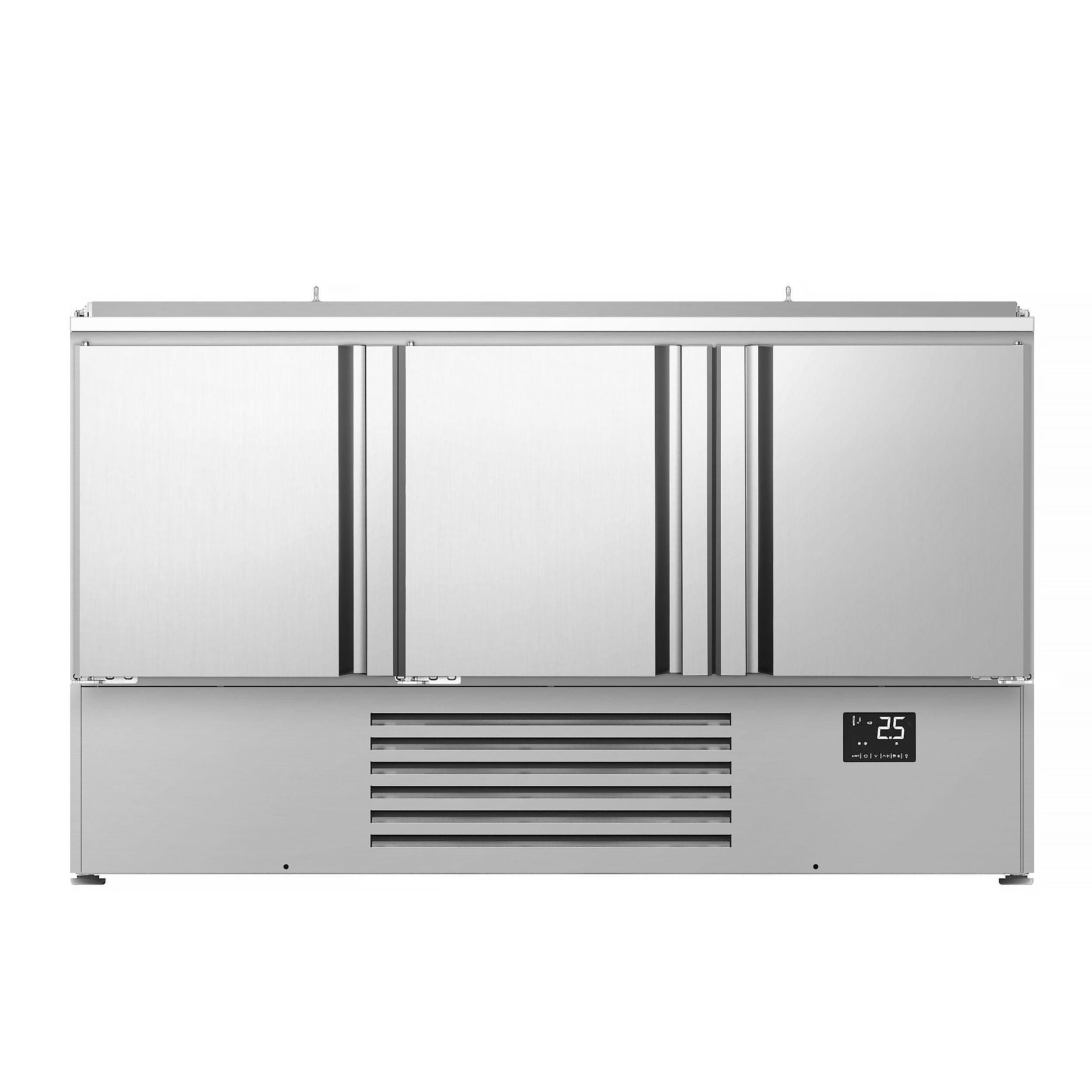 Commercial Saladette Counter PREMIUM PLUS - 1460mm - 335L - 3 doors - open top for 9 x GN 1/3 & 6 x GN 1/6 & stainless steel hinged lid