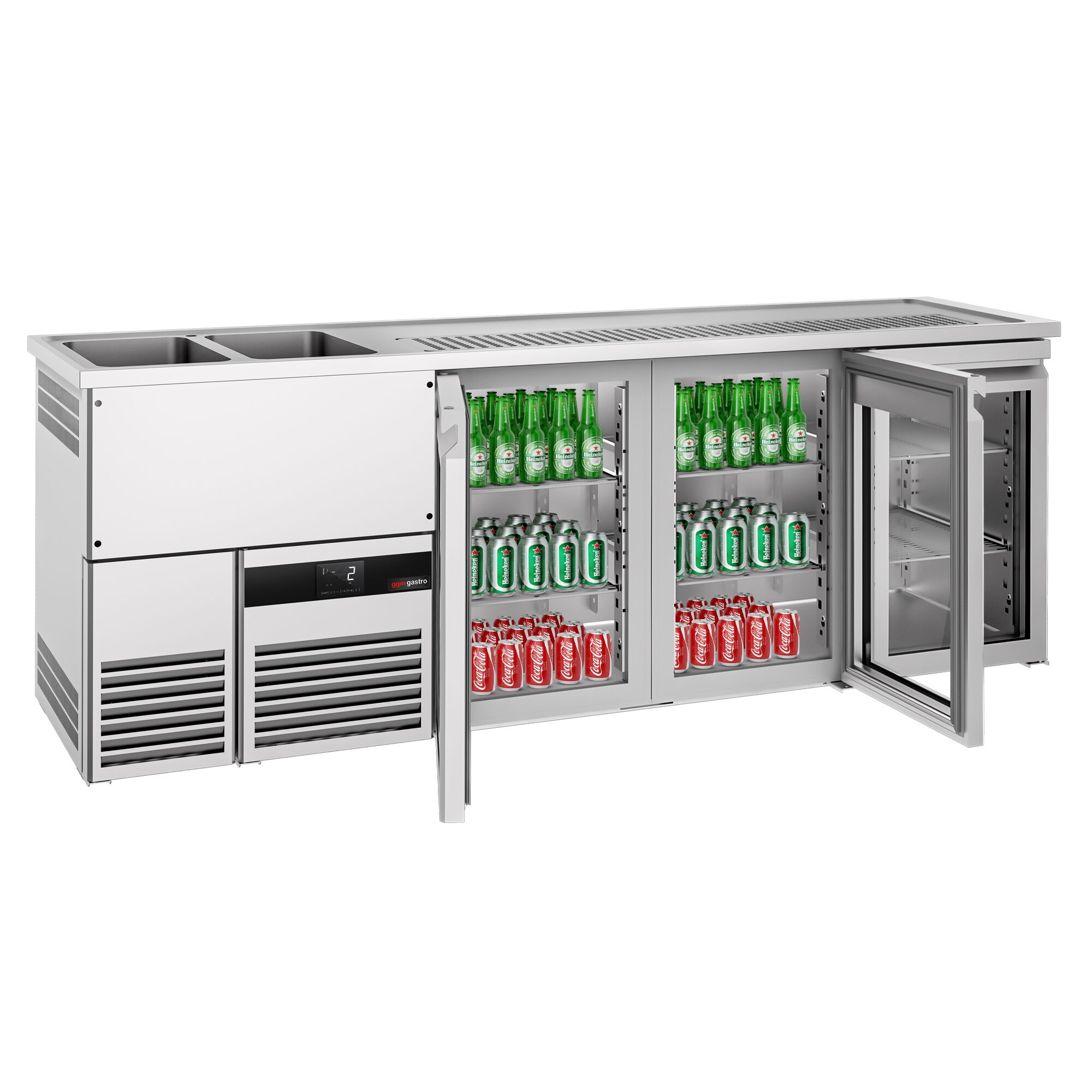Comptoir de bar réfrigéré PREMIUM - 2500x700mm - 3 portes vitrées