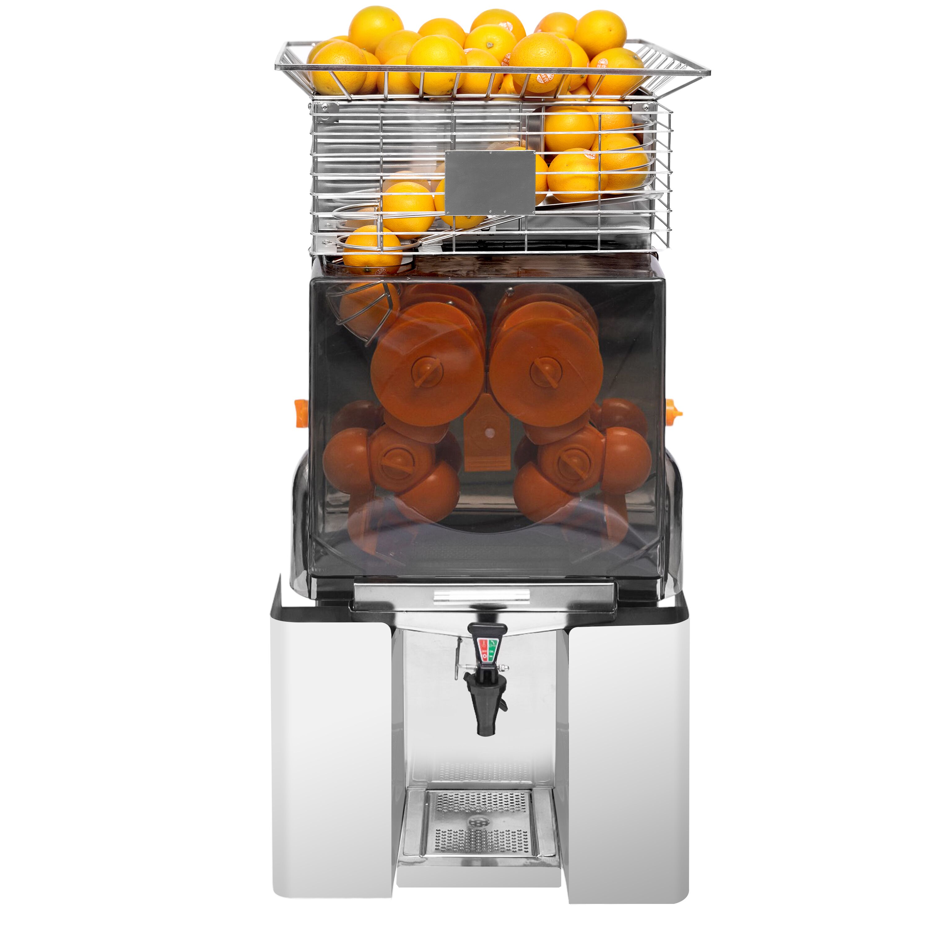 Presse-agrumes électrique – avec alimentation automatique en fruits et robinet de vidange – Argenté         