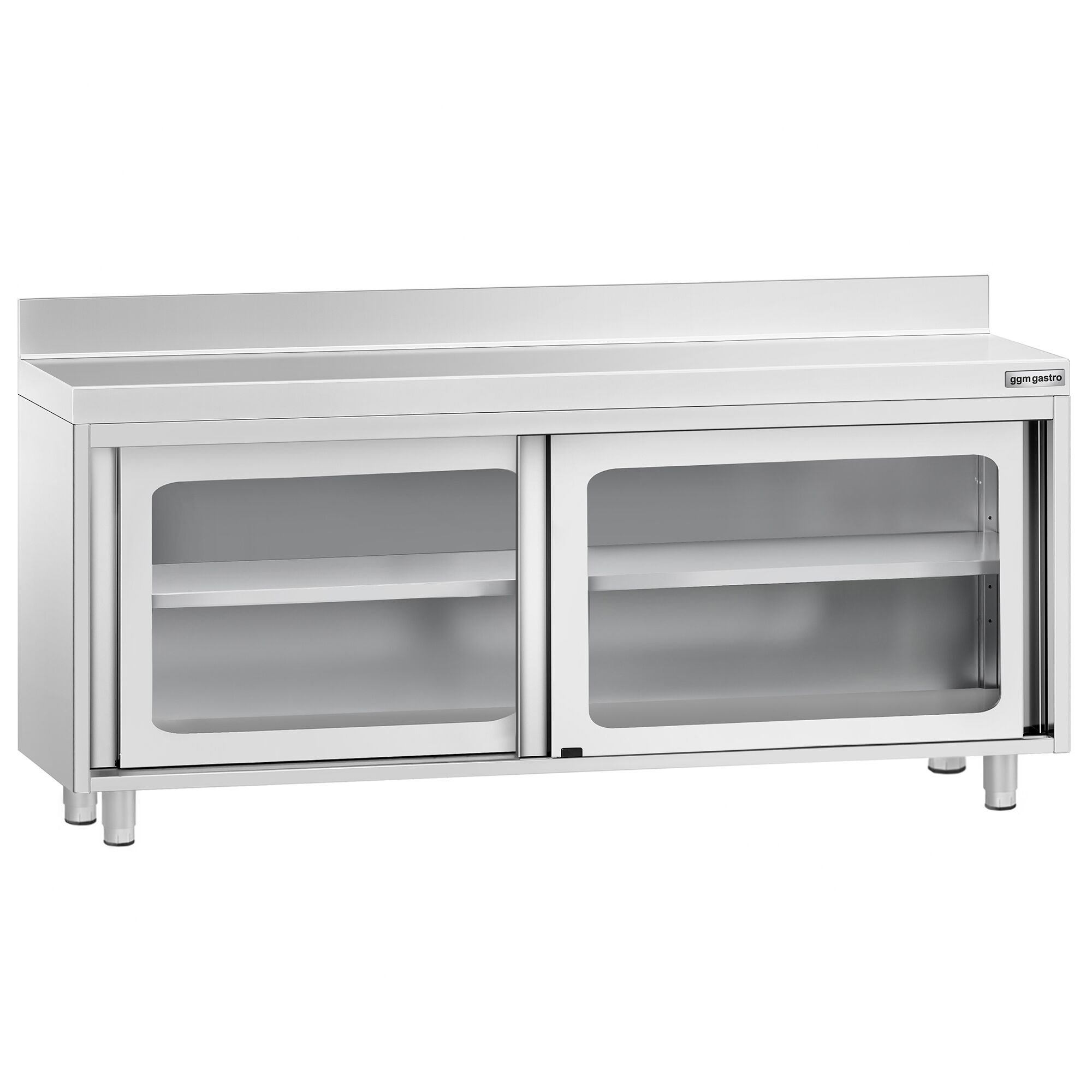 Table armoire en acier inoxydable PREMIUM - 1800x700mm - avec portes coulissantes vitrées - avec dosseret