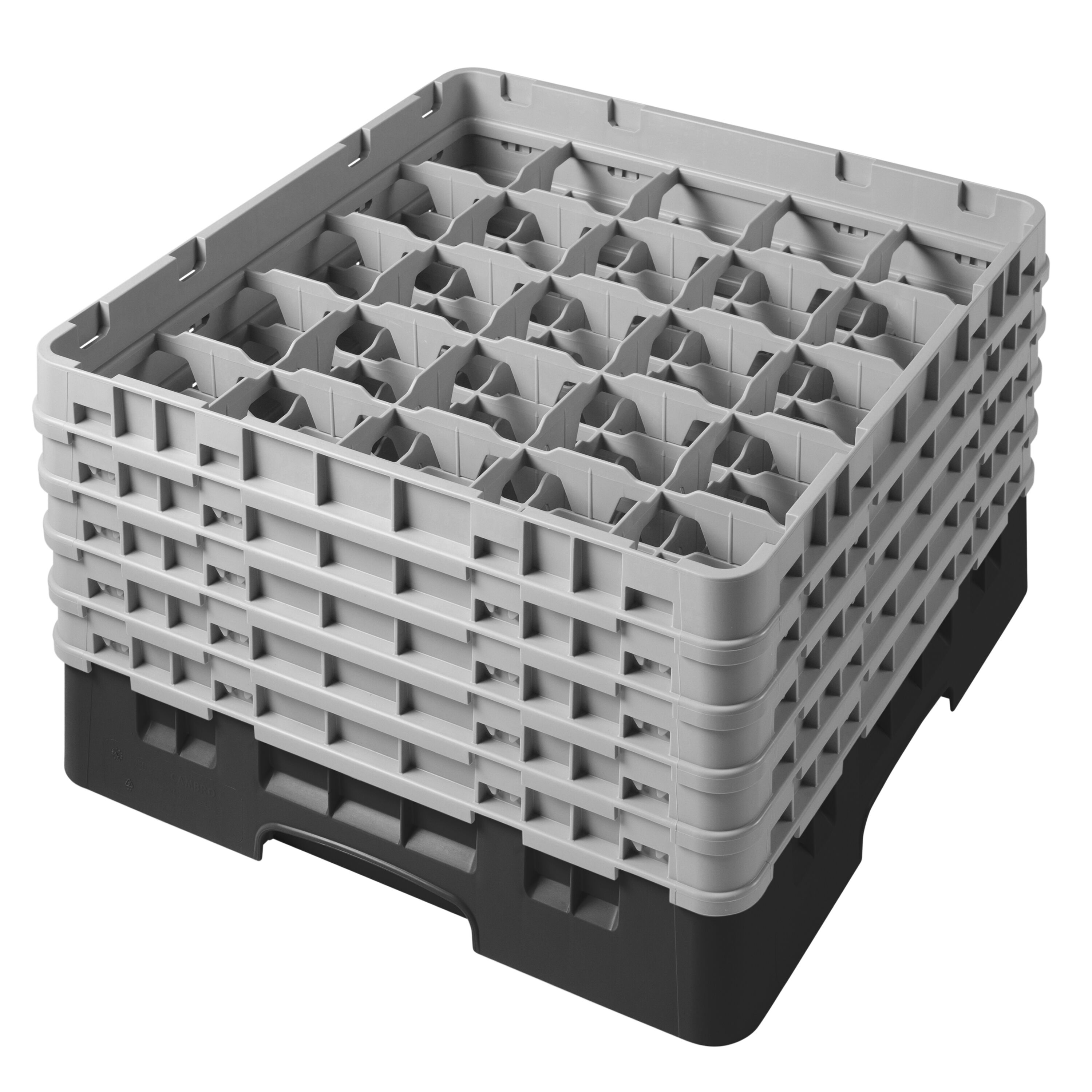 CAMBRO | CAMRACK® - Glazenwasmand 1/1 - 25 vakken - met 5 verlengstukken - 500x500mm - Zwart