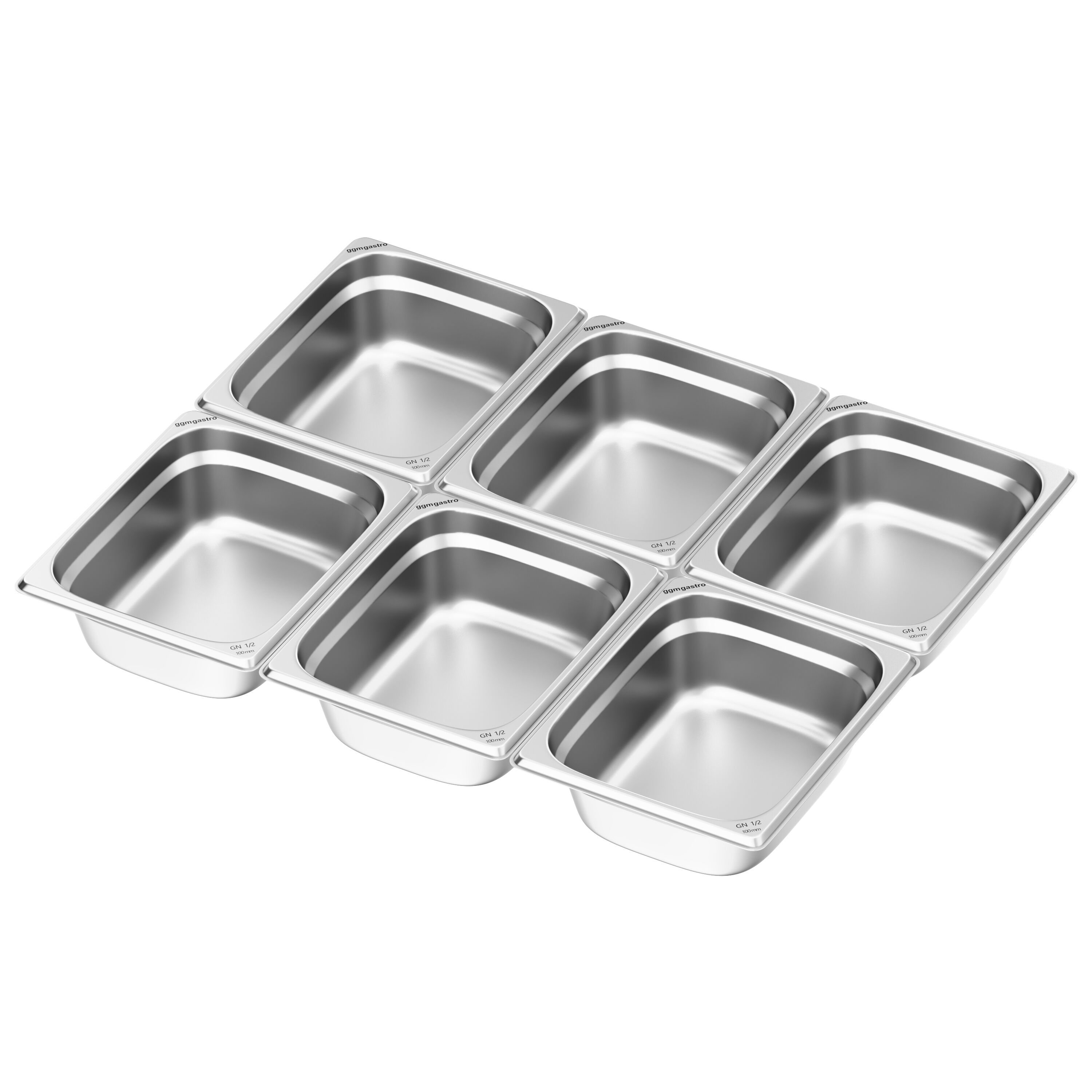 (6 pièces) Bac GN 1/2 en inox - Hauteur : 100 mm