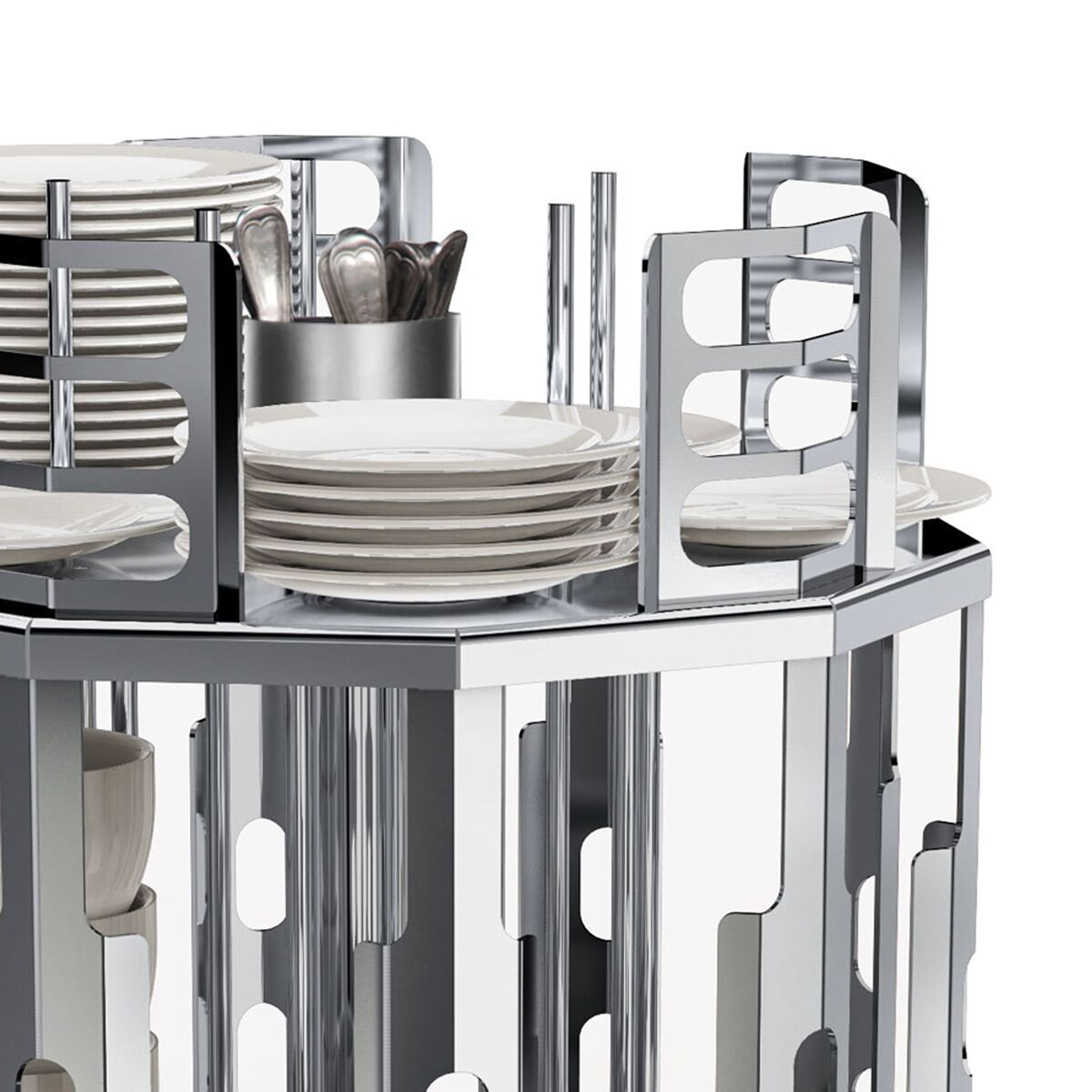 Cup & Saucer Dispenser - rotating - Stainless Steel - Countertop Version