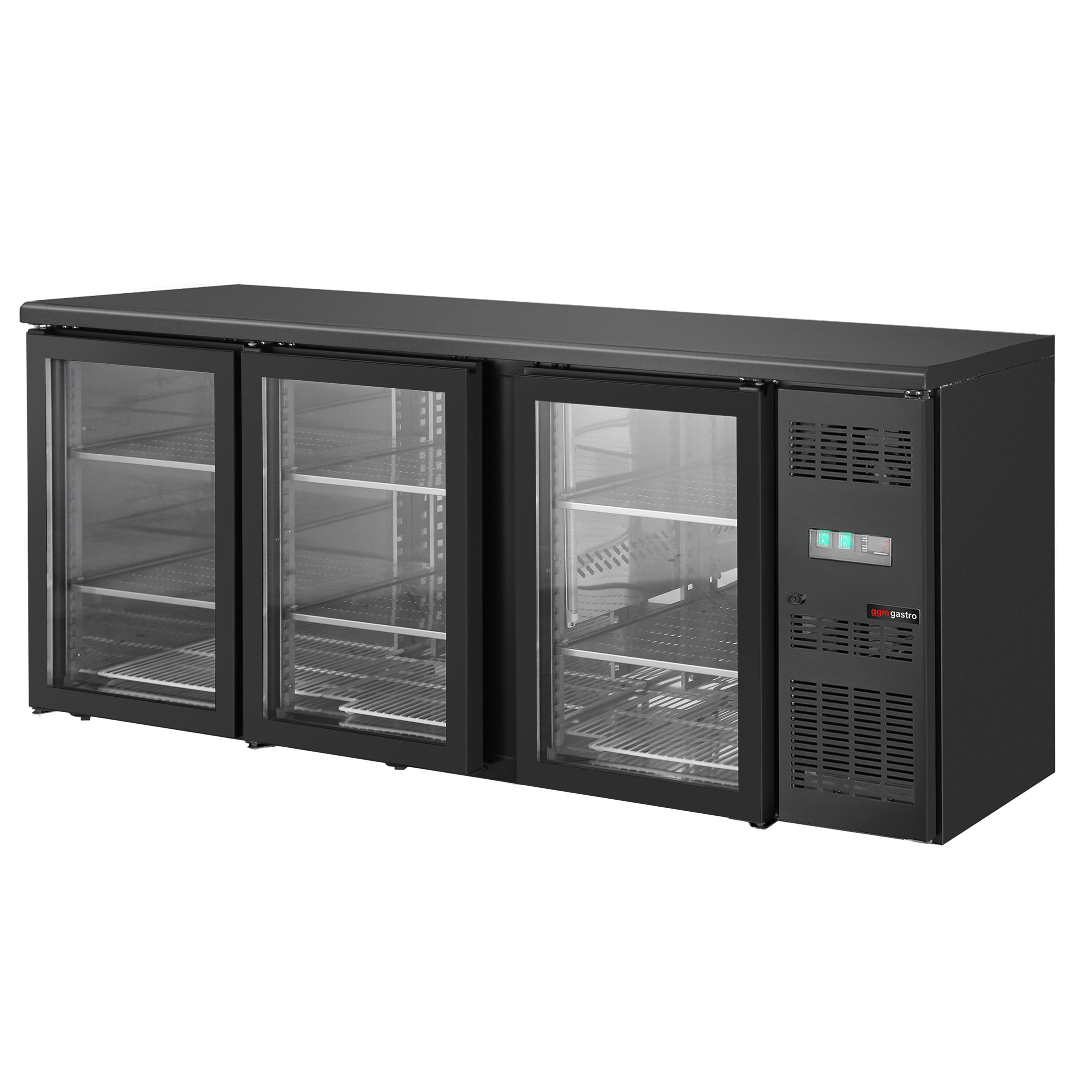 Bar- & Getränkekühltisch ECO - 2002mm - 3 rahmenlose Glastüren - Schwarz