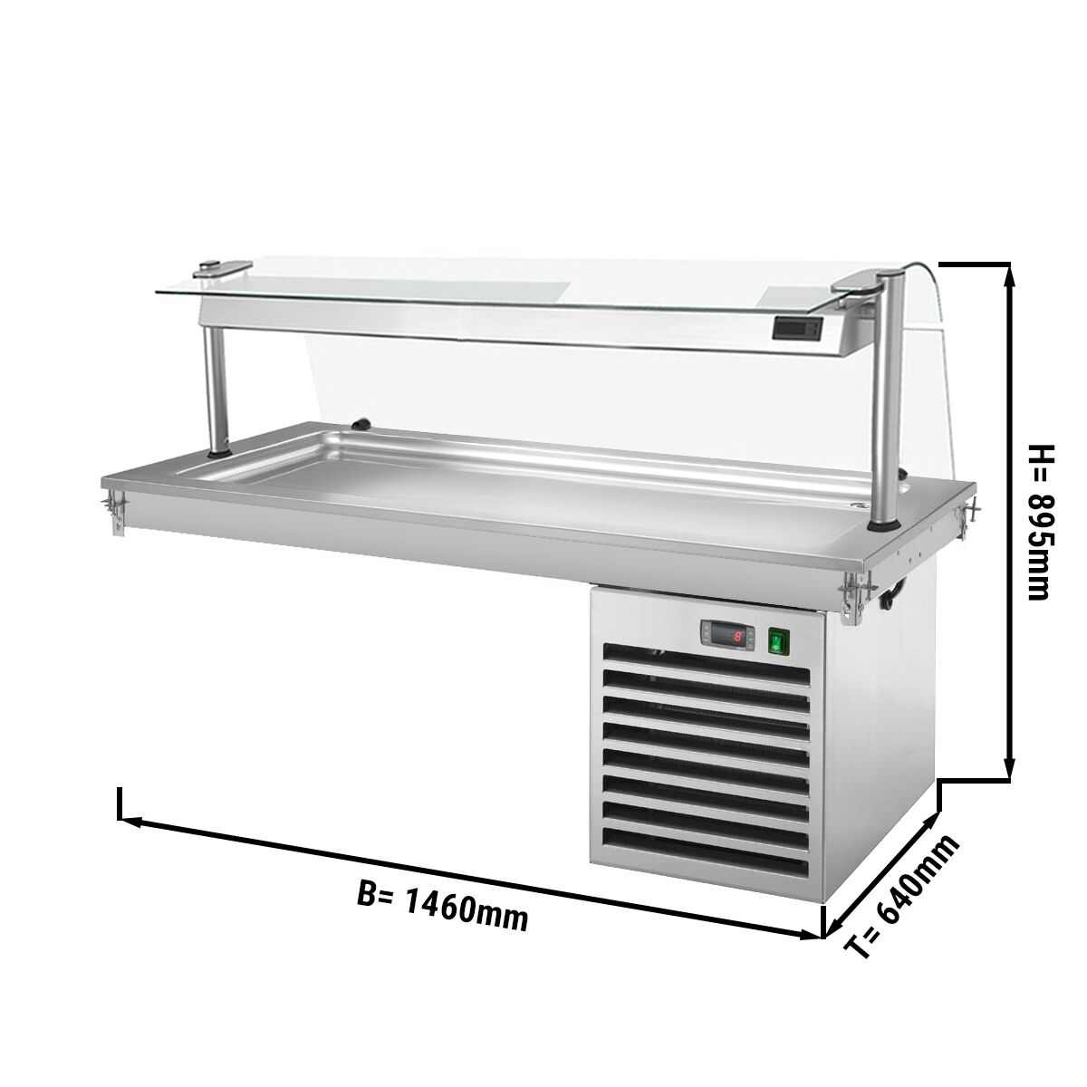 Drop-In Cold Plate - 1500mm - +2 to +8°C - 4x GN 1/1 - 450W - with glass sneeze guard