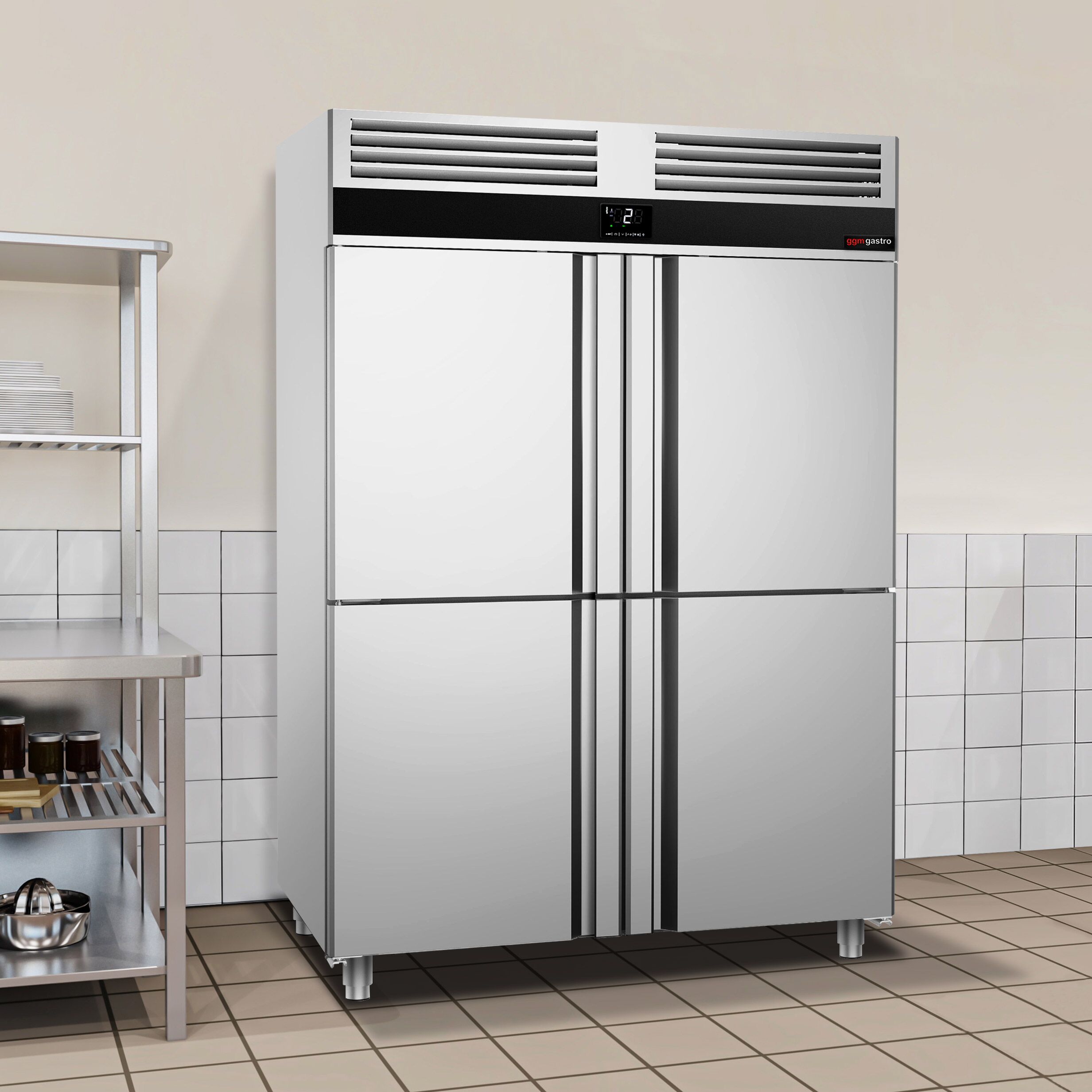 Armoire réfrigérée positive Inox AISI 304 PREMIUM - GN 2/1 - 1400 L - avec 4 demi-portes