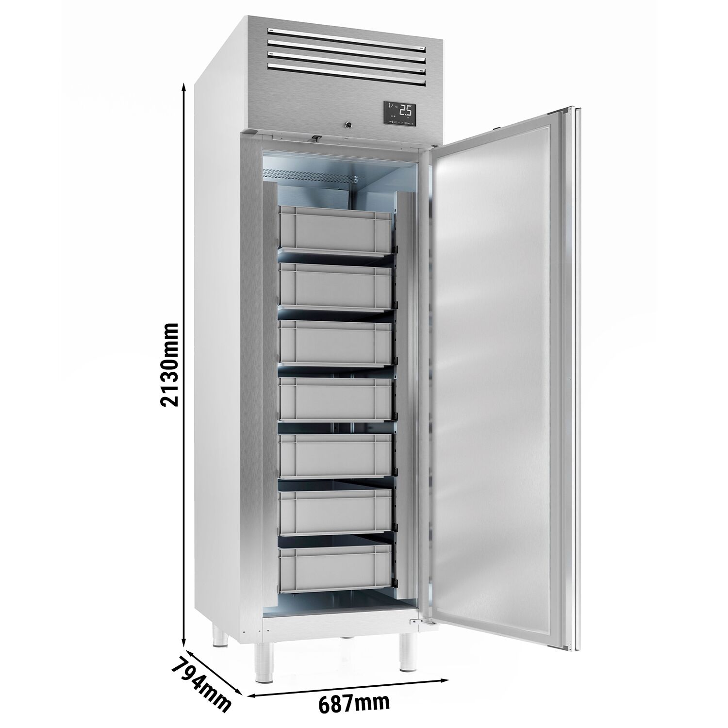 Armoire à poissons réfrigérée Inox AISI 304 - EN 600 x 400 - 560 L - avec 1 porte & 7× bacs pour poissons - -2 à +2 °C