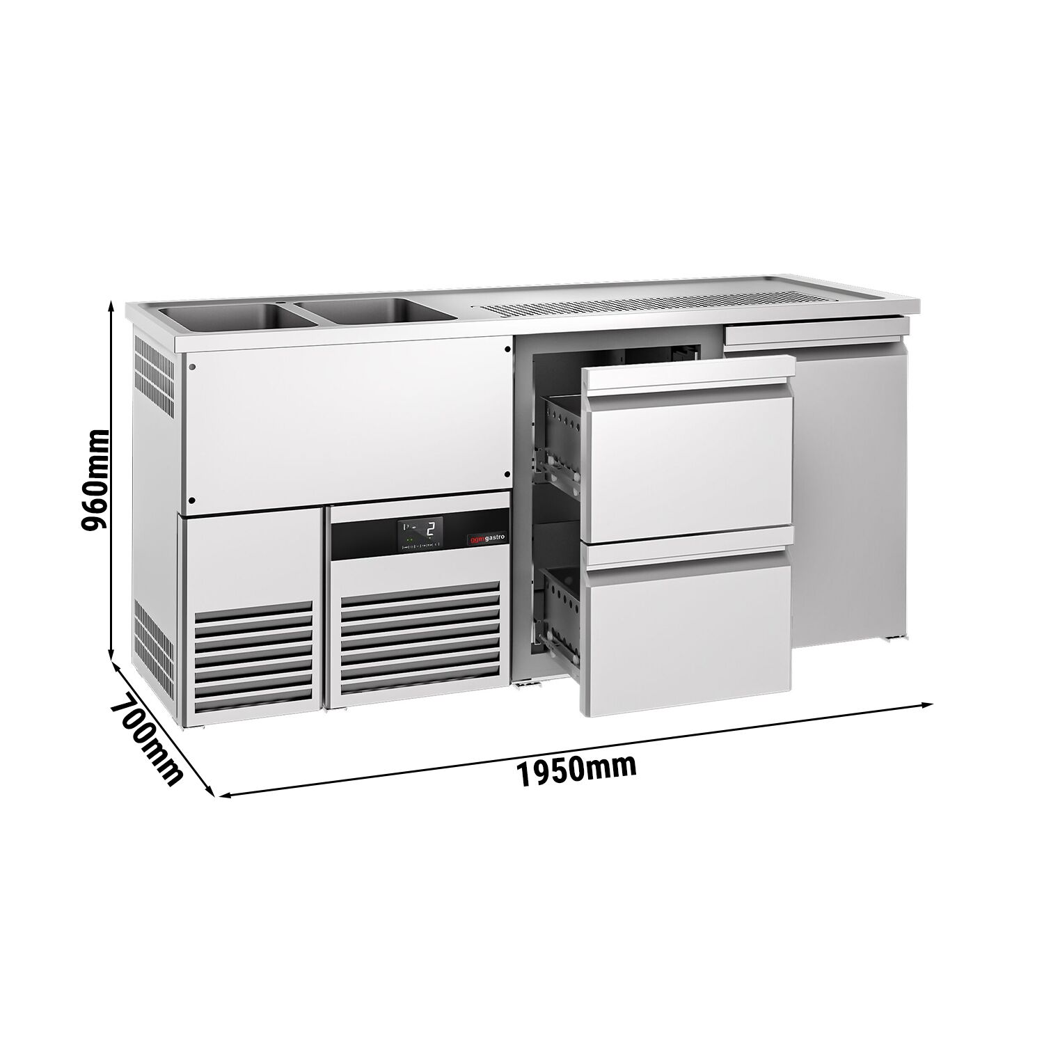 Comptoir de bar réfrigéré PREMIUM - 1950x700mm - 1 porte et 2 tiroirs