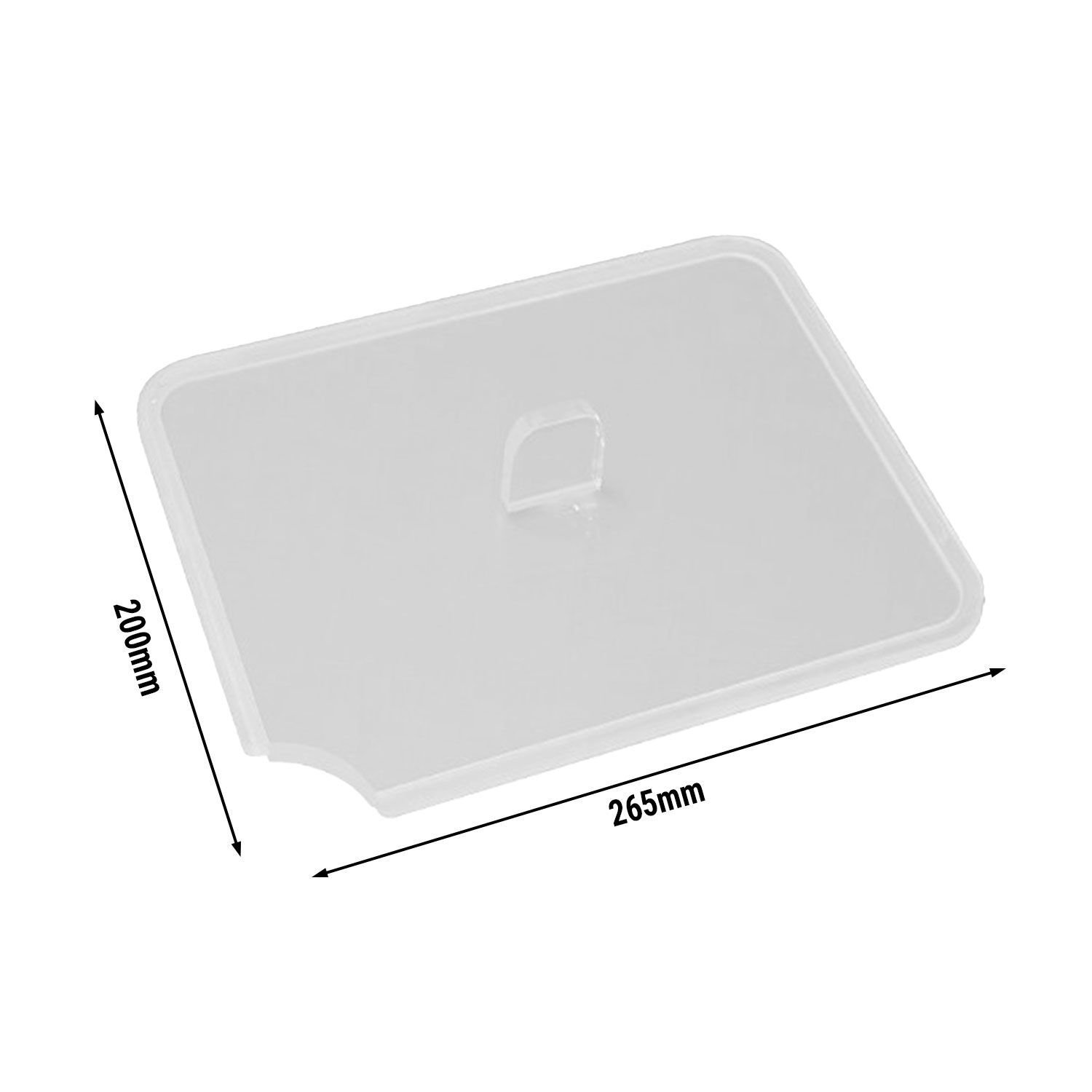 Couvercle avec encoche pour louche - 265 x 200 x 7 mm - pour plateaux de présentation | bacs à viande | plateaux de présentation | bacs de préparation | bacs alimentaires | couvercle
