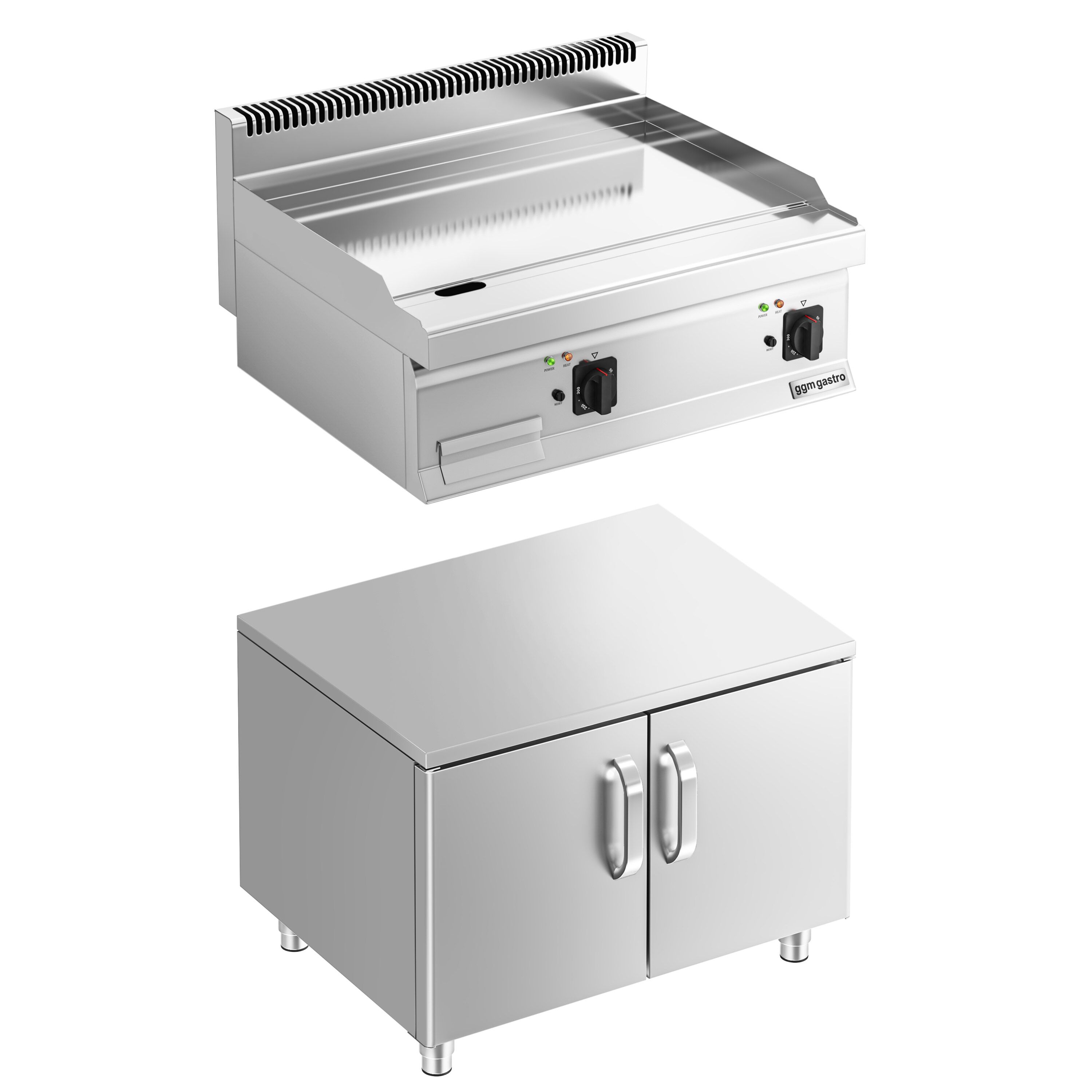 Plaque de cuisson électrique avec revêtement en chrome dur - 9 kW - lisse - incl. soubassement avec 2 portes