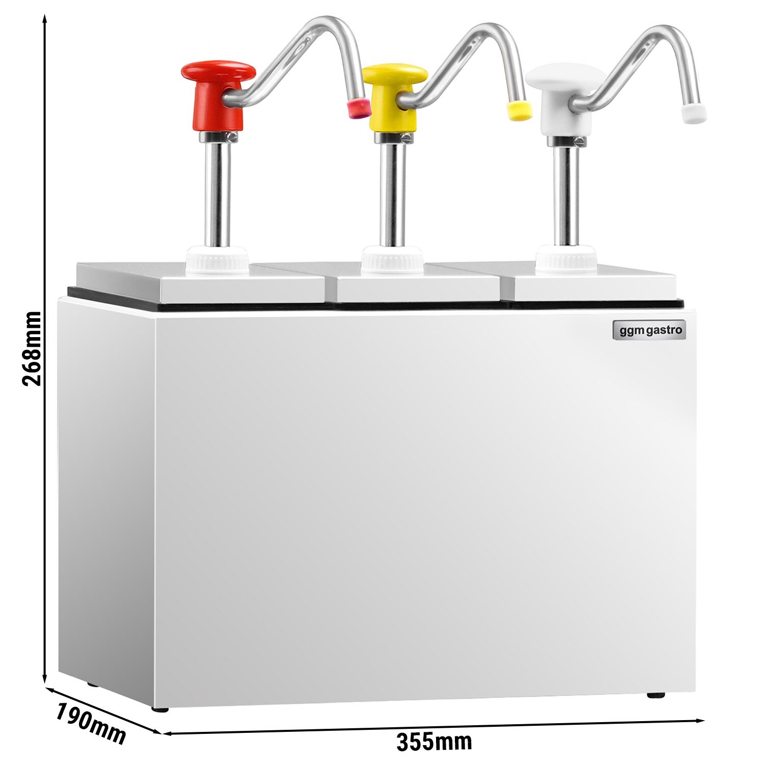 Distributeur de sauce - 3 pièces - 3x 2,5L - à poussoir - dosage réglable - bec anti-goutte - avec cuve - incl. support inox