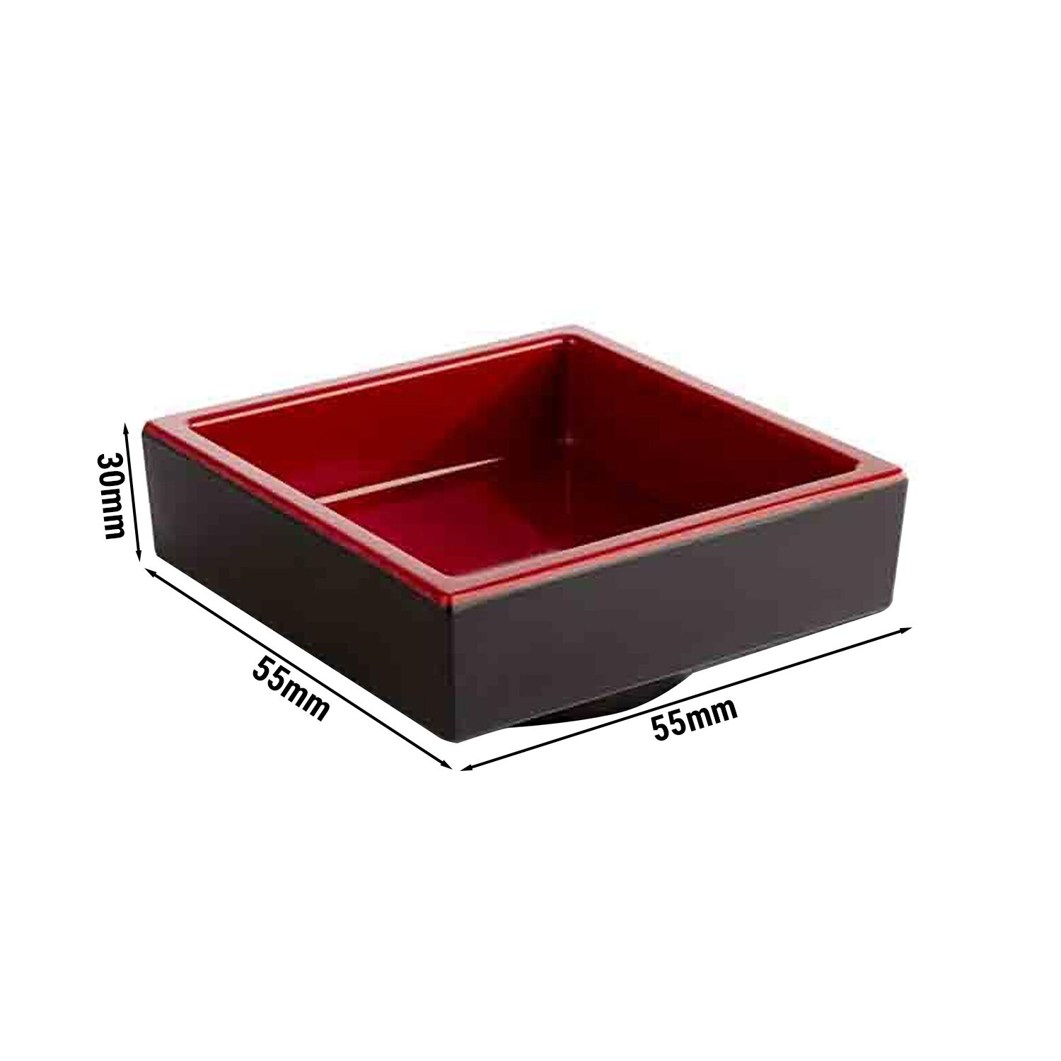 (6 pcs) Coupe - ASIA PLUS - Mélamine - 50ml - carré - lot de 6 - 75x75mm - Profondeur : 30mm - Noir/Rouge