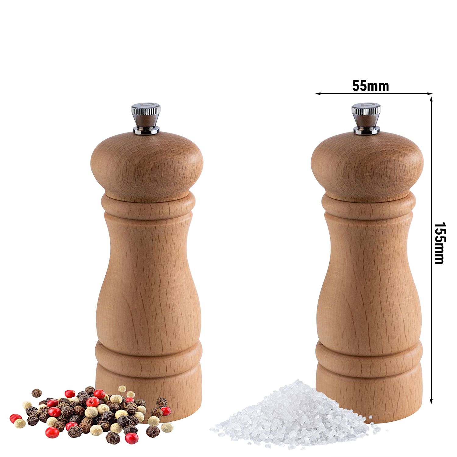 (6 pièces) Moulins à sel et à poivre – ETERNAL – Bois – Hauteur : 155 mm – Beige