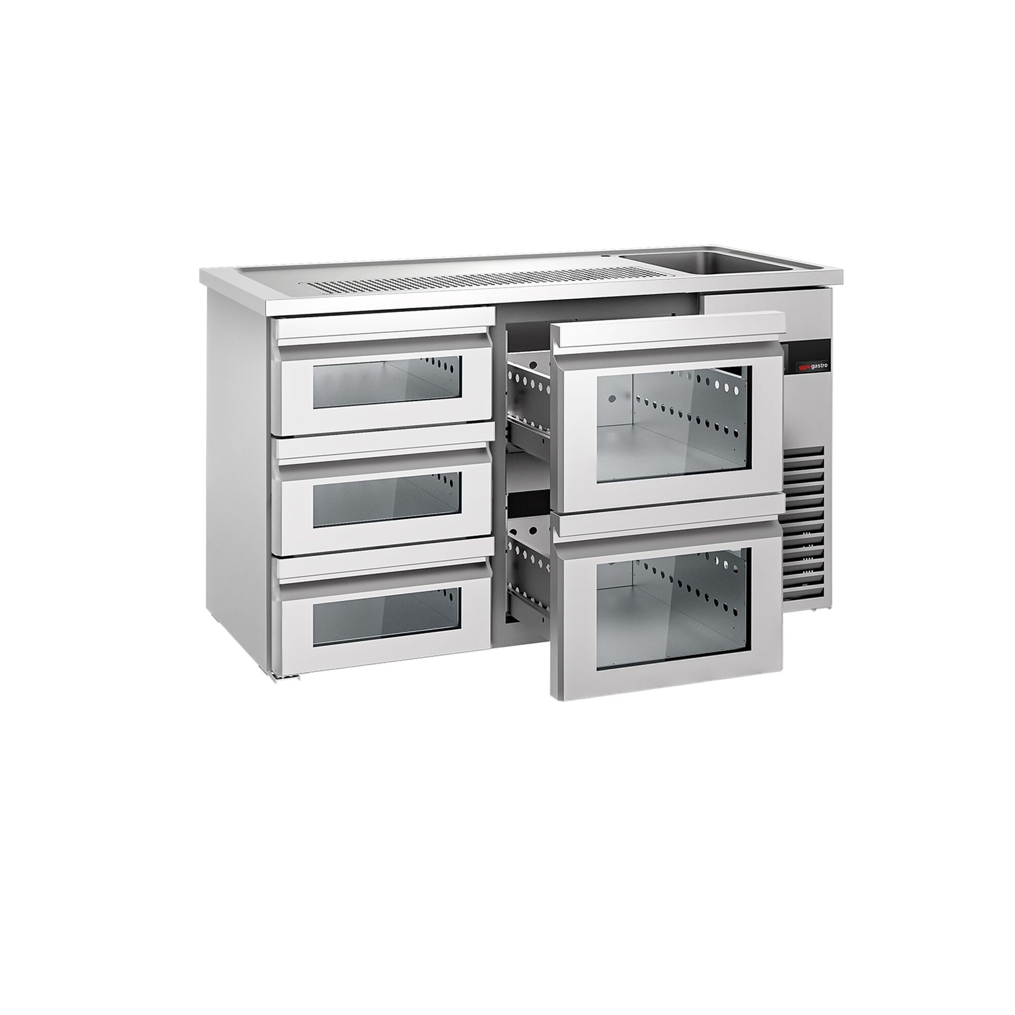Comptoir de bar réfrigéré PREMIUM - 1550x700mm - 5 tiroirs en verre