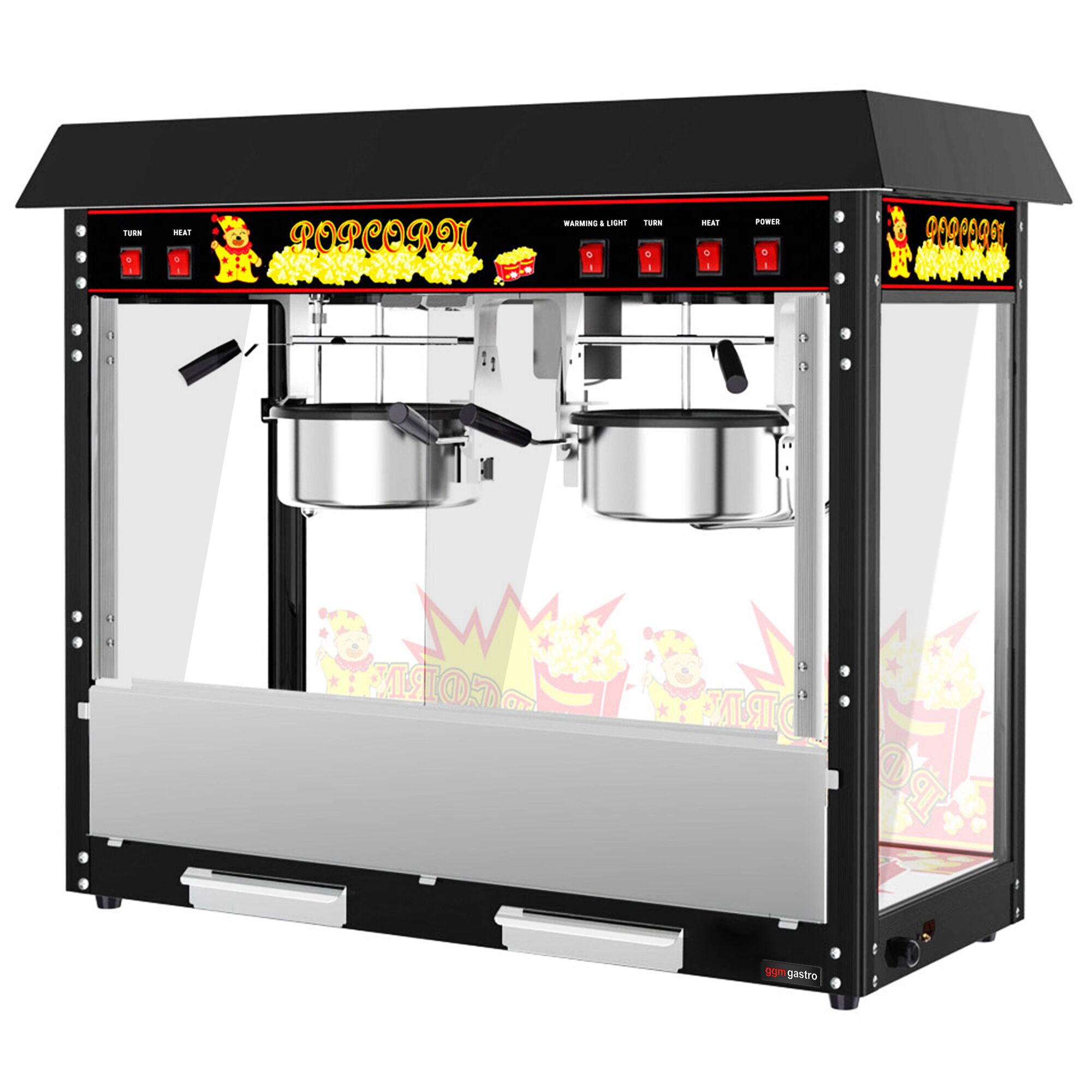 Machine à pop-corn - 2,90kW - 10kg/h - avec 2 marmite(s) - Noir