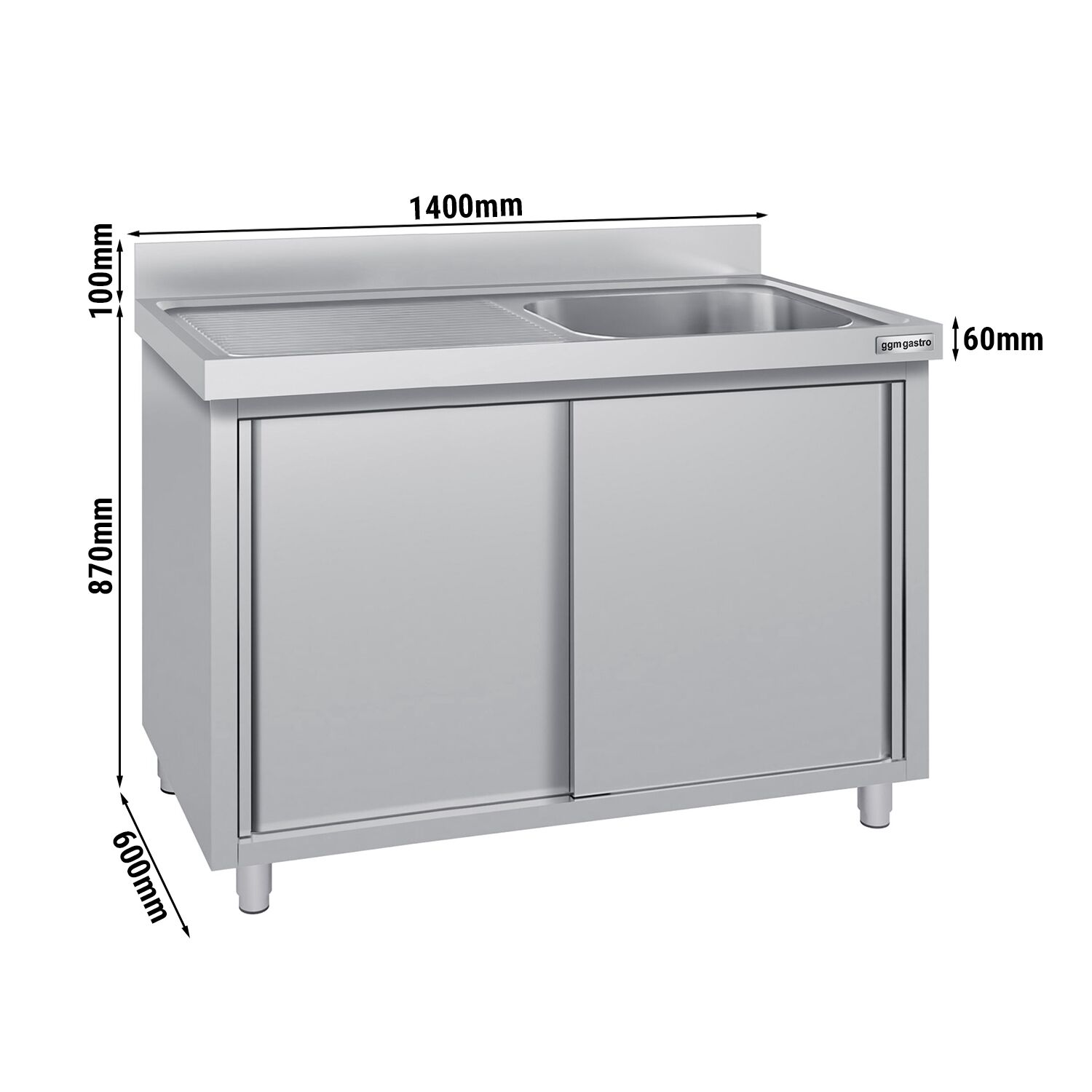 Meuble évier ECO - 1400 x 600 mm - avec 1 bac à droite