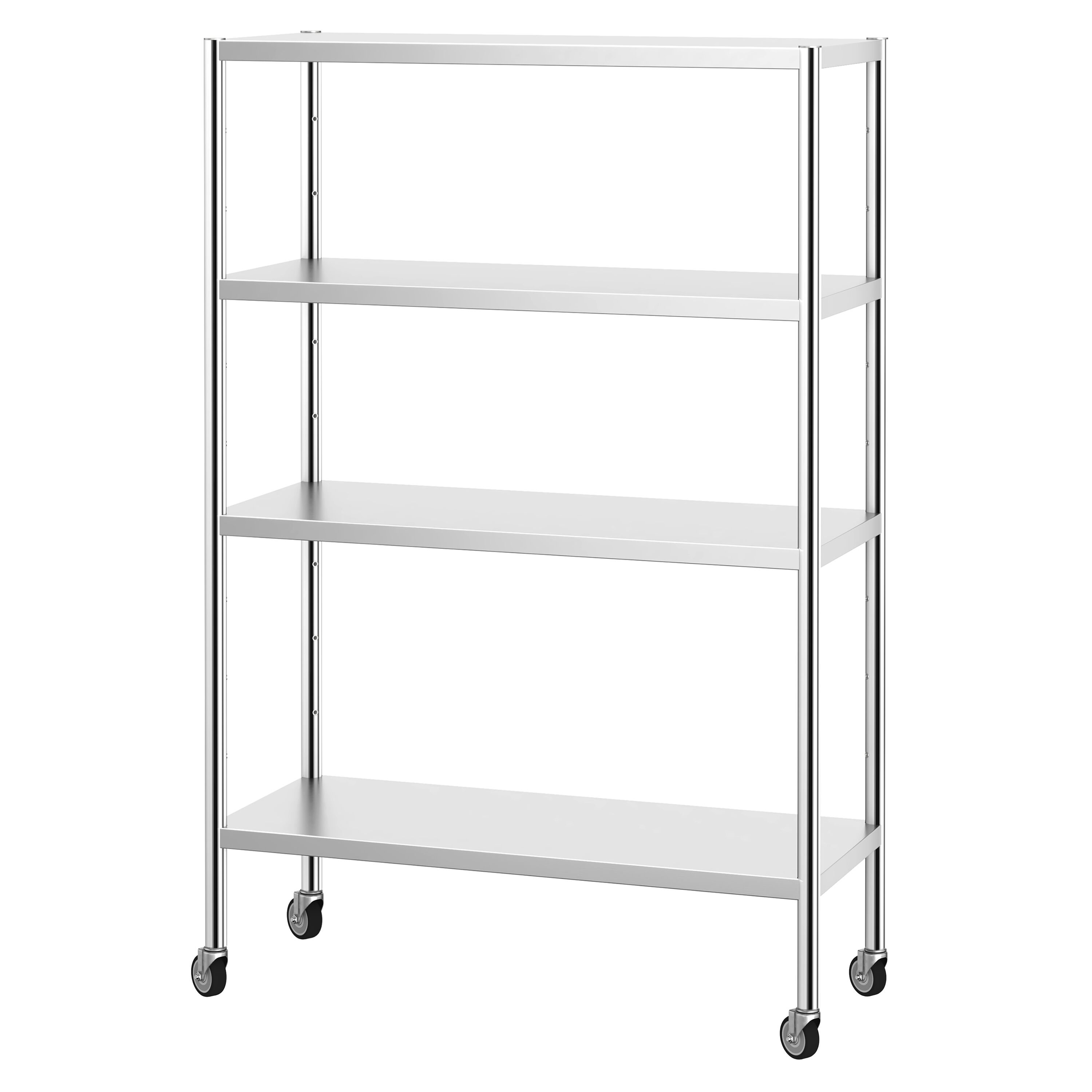 Étagère en inox PREMIUM - 1200 x 490 mm - avec 4 étagères (réglables) - incl. 4 roulettes