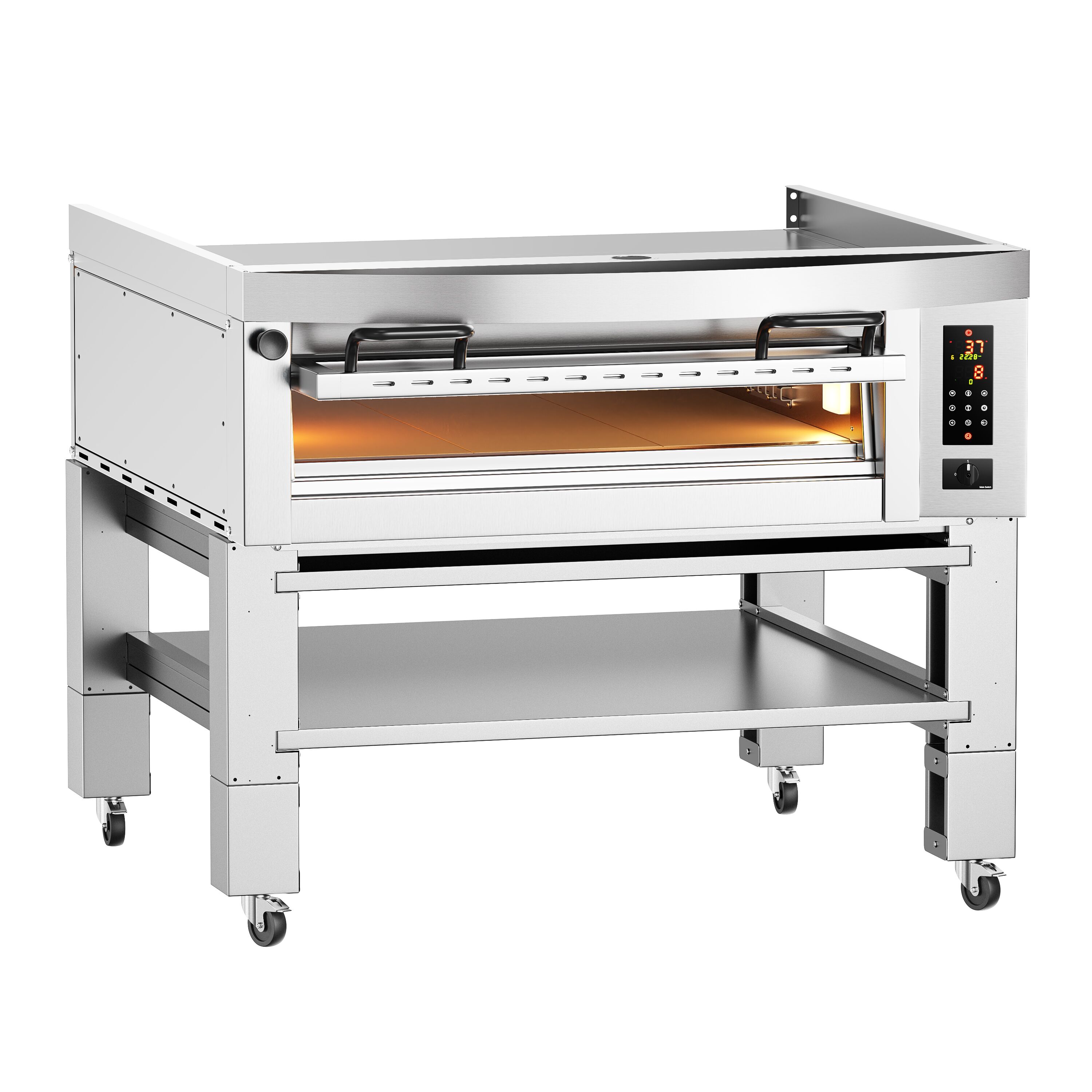 Piec do pizzy - 9 x Ø34cm - Panel dotykowy - z okapem i ramą nośną