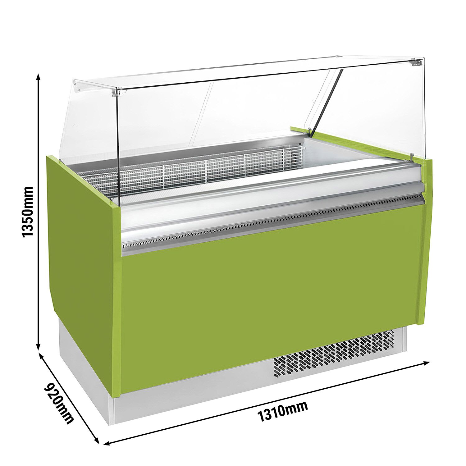 Vitrine à glace LIAM – 1310 mm – refroidissement statique – pour 10+10 bacs à glace de 5 litres – Vert clair