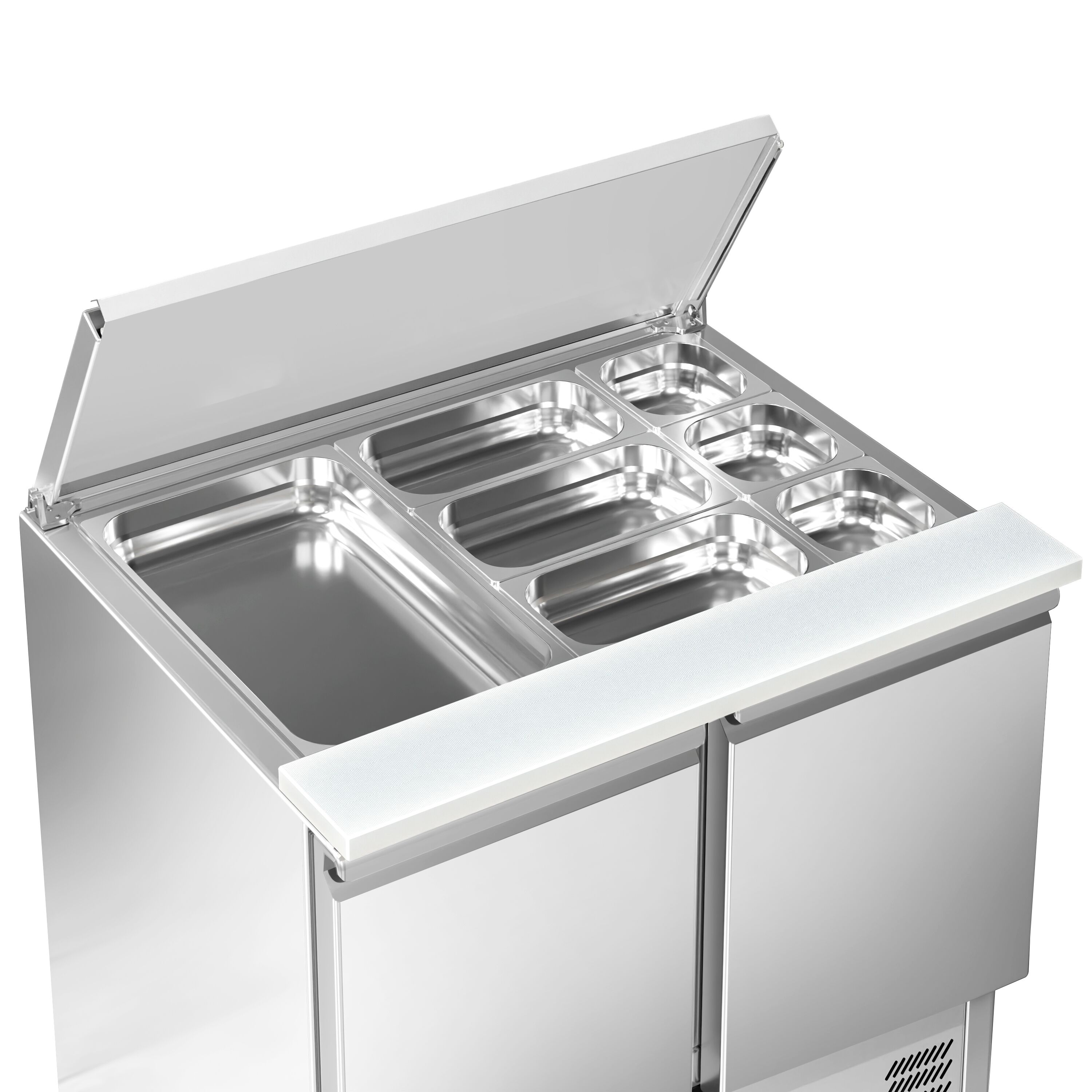 Saladette réfrigérée PREMIUM - 903mm - 240L - 2 portes - pour 2x GN 1/1 & 3x GN 1/6 & Couvercle inox