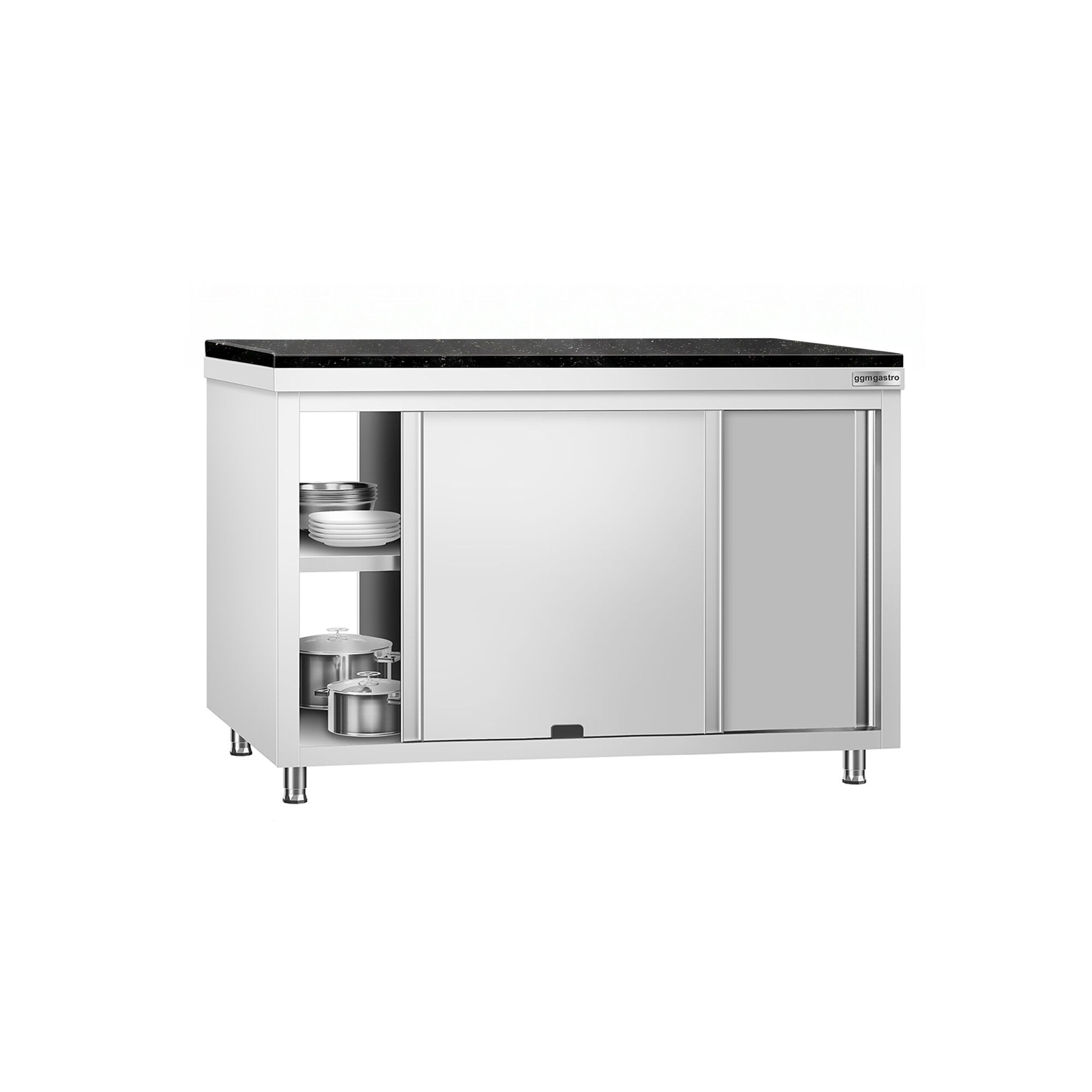 Edelstahl Arbeitsschrank PREMIUM - 1400x700mm - mit Durchreiche - inkl. Granitarbeitsplatte