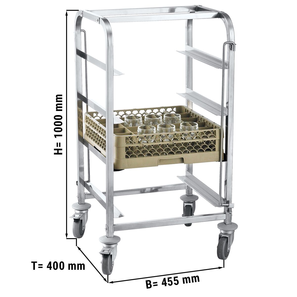 Edelstahl Geschirrkorbwagen - für 4 Körbe Korbmaß: 400x400mm