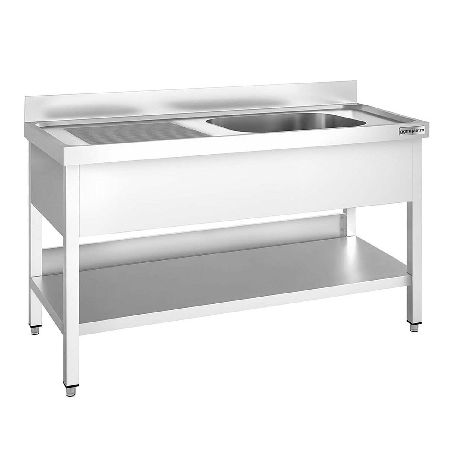 Plonge en inox PREMIUM - 1600x600mm - avec étagère basse - 1 bac à droite