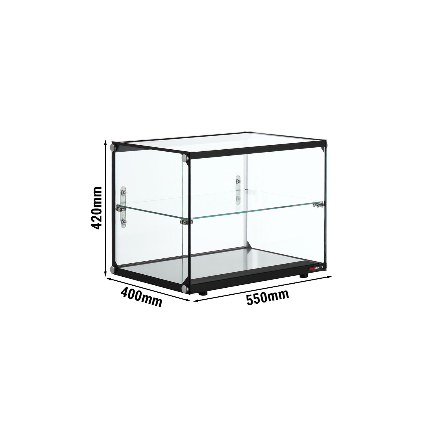 (Le gabarit fourni concerne uniquement des vitrines réfrigérées et ne s’applique pas à ce produit qui est une vitrine neutre non réfrigérée.)