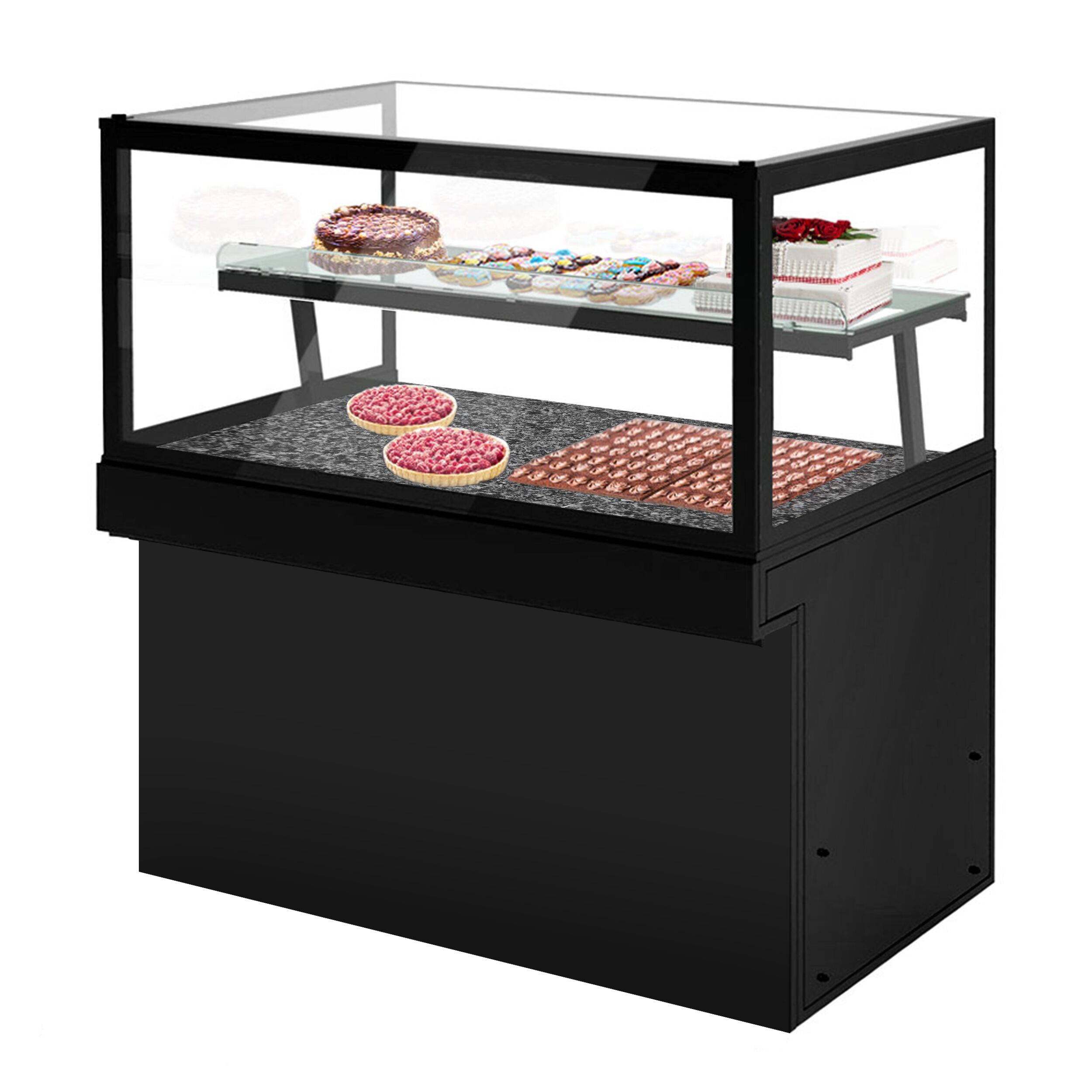 Patisserie Counter TORONTO - 1500x800mm - double glazing - granite worktop - black front - with 2 shelves