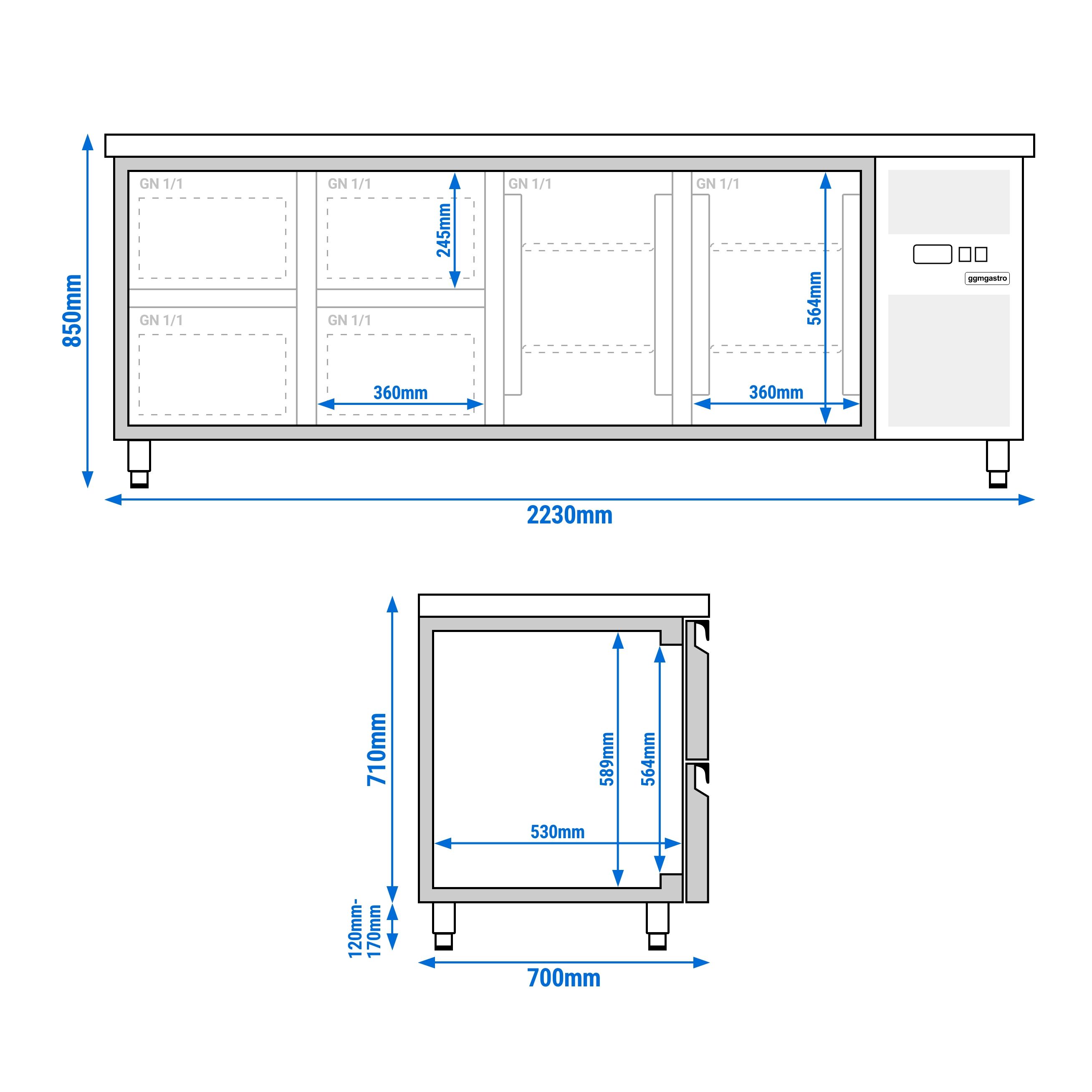 Table réfrigérée ECO - 2230 x 700 mm - avec 2 portes - 4 tiroirs