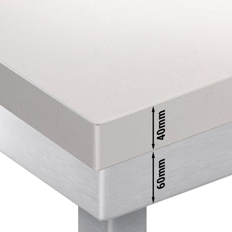 Stół roboczy centralny ze stali nierdzewnej PREMIUM - 600x700mm - z półką - z deską do krojenia Biały