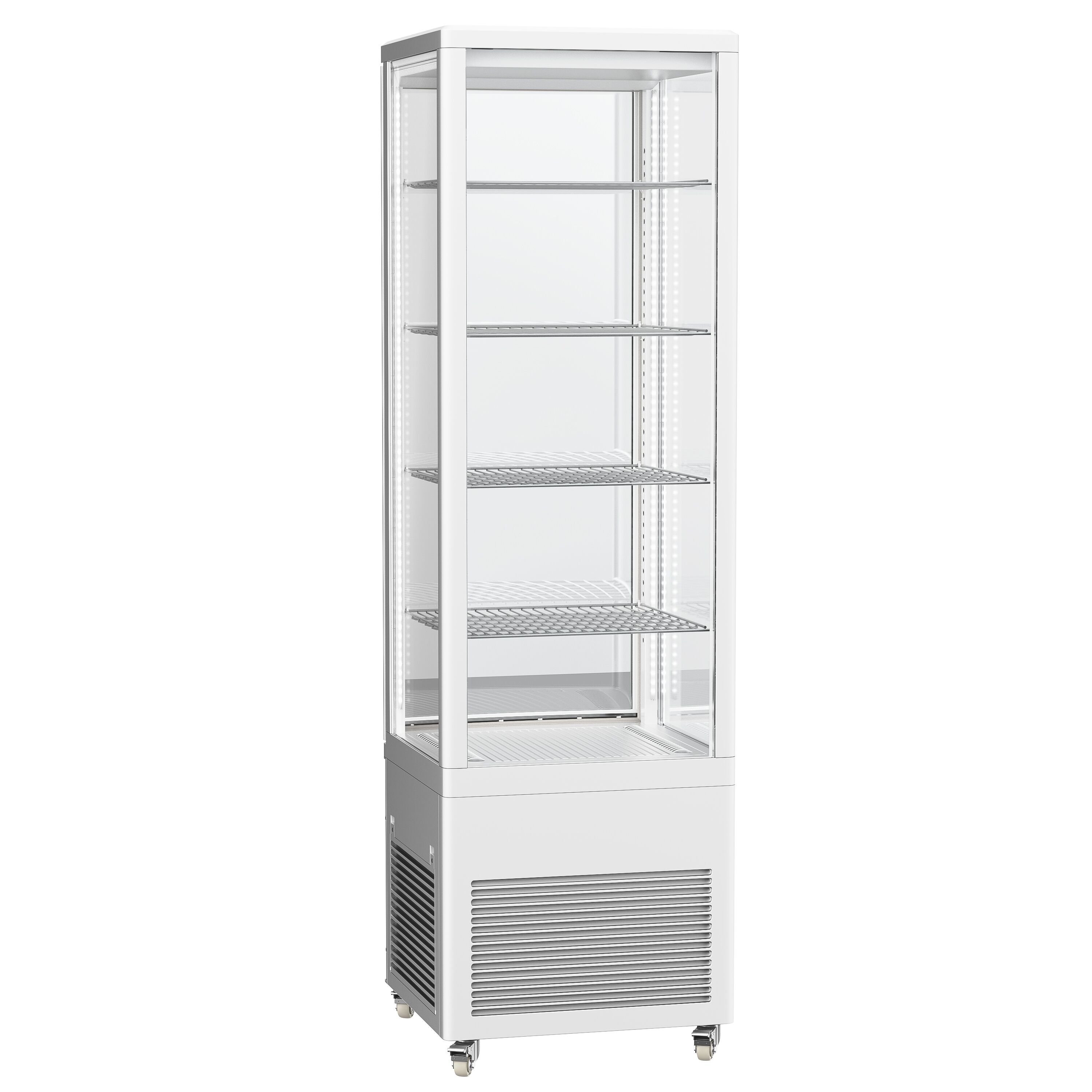 Vitrine réfrigérée 4 faces vitrées / Vitrine panoramique – 235 litres – 1 porte en verre – 4 étagères – Blanc