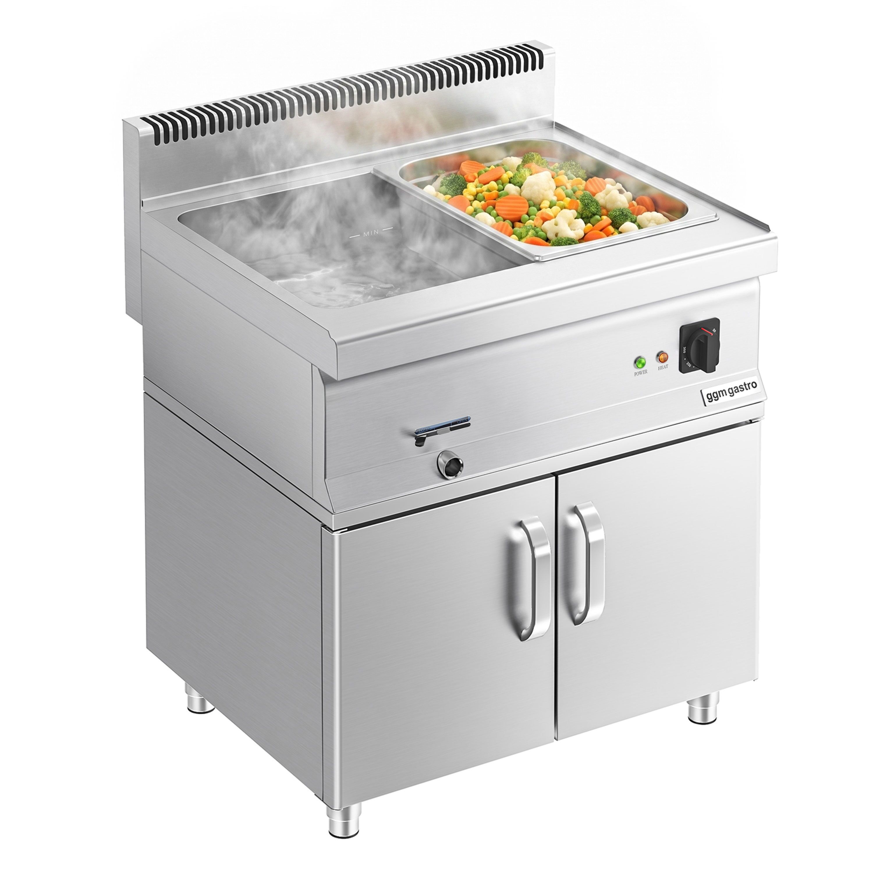 Elektro Bain-Marie - 2,4 kW - 2x GN 1/1 oder 4x GN 1/2 - inkl. Unterbau mit 2 Türen