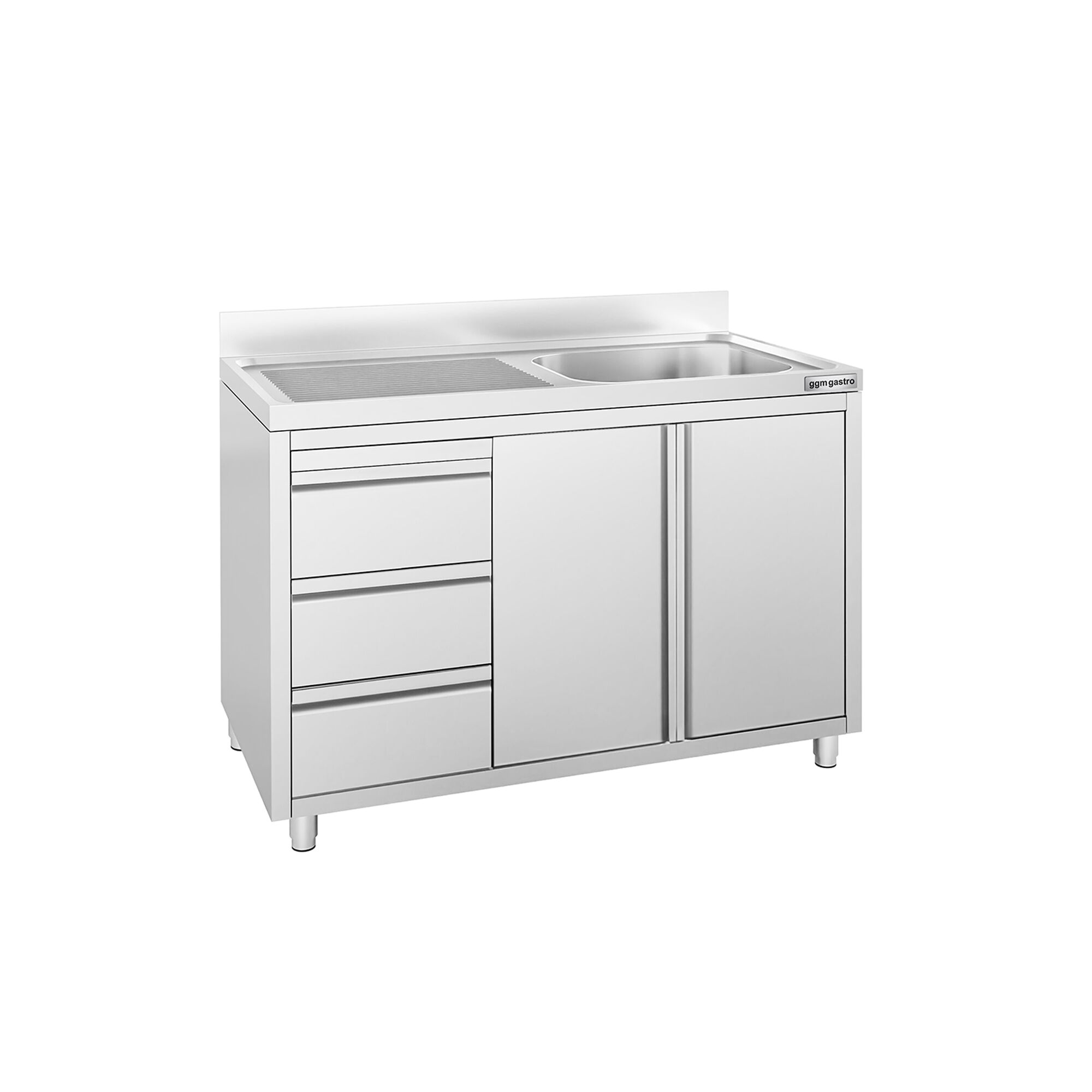 Meuble plonge - 1200x600mm - avec 1 bac à droite - 3 tiroirs