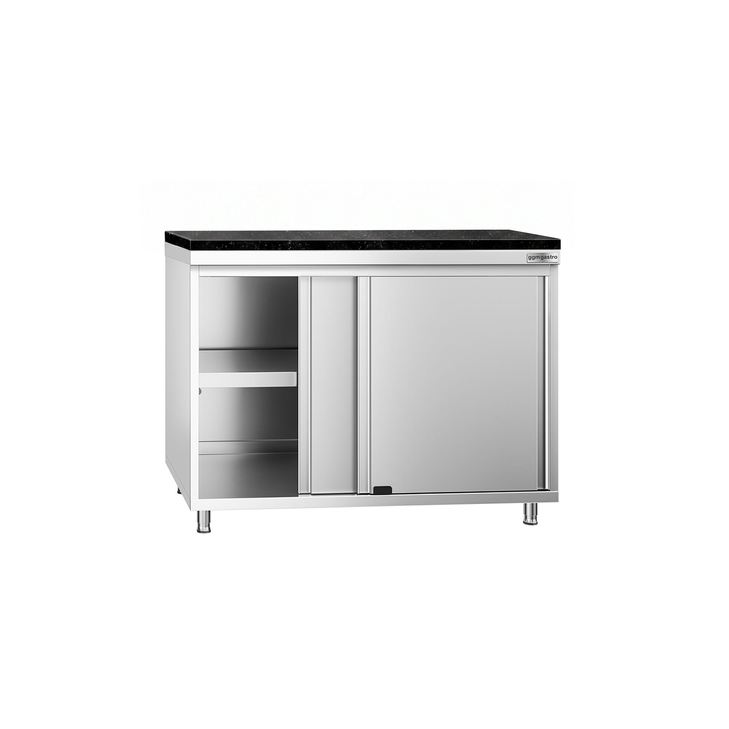 Roestvrijstalen werkkast PREMIUM - 1000 x 600 mm - met schuifdeur - incl. granieten werkblad