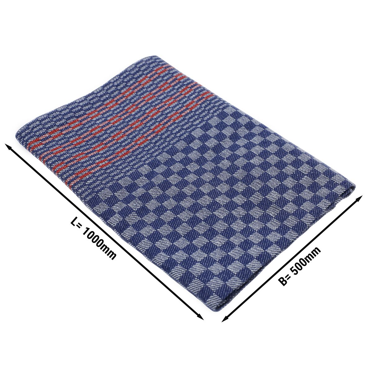 (10 pcs) Serviettes de table bistro (rayées) en Lin & coton Usage intensif - 50x100cm - Blaukariert avec liserés rouges