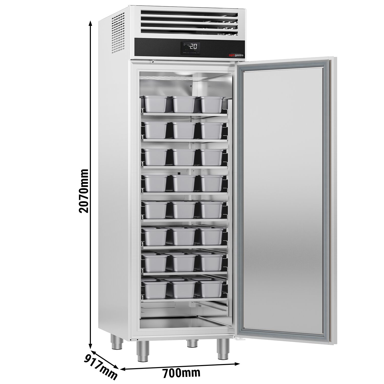 Armoire de conservation pour bacs à glace négative Inox AISI 304 - 600 x 800 - 650 L - avec 1 porte - p.ex. pour 48× bacs à glace 5L ou 32× bacs 7L