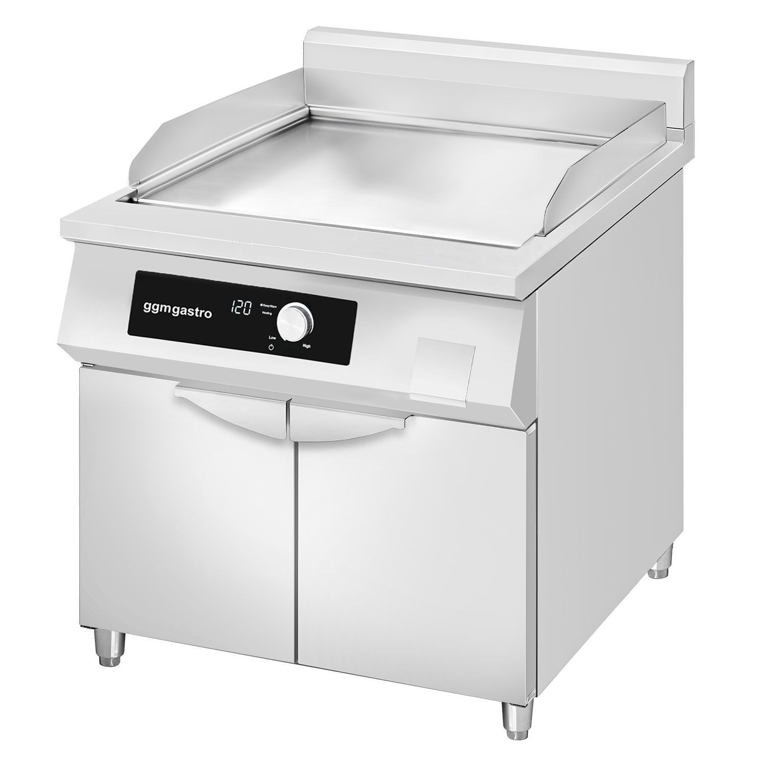 Commercial Induction Griddle - with Digital Controls - 10.0kW - Smooth Plate - Cooking area: 800x700mm - with Cabinet Base - 2 Doors