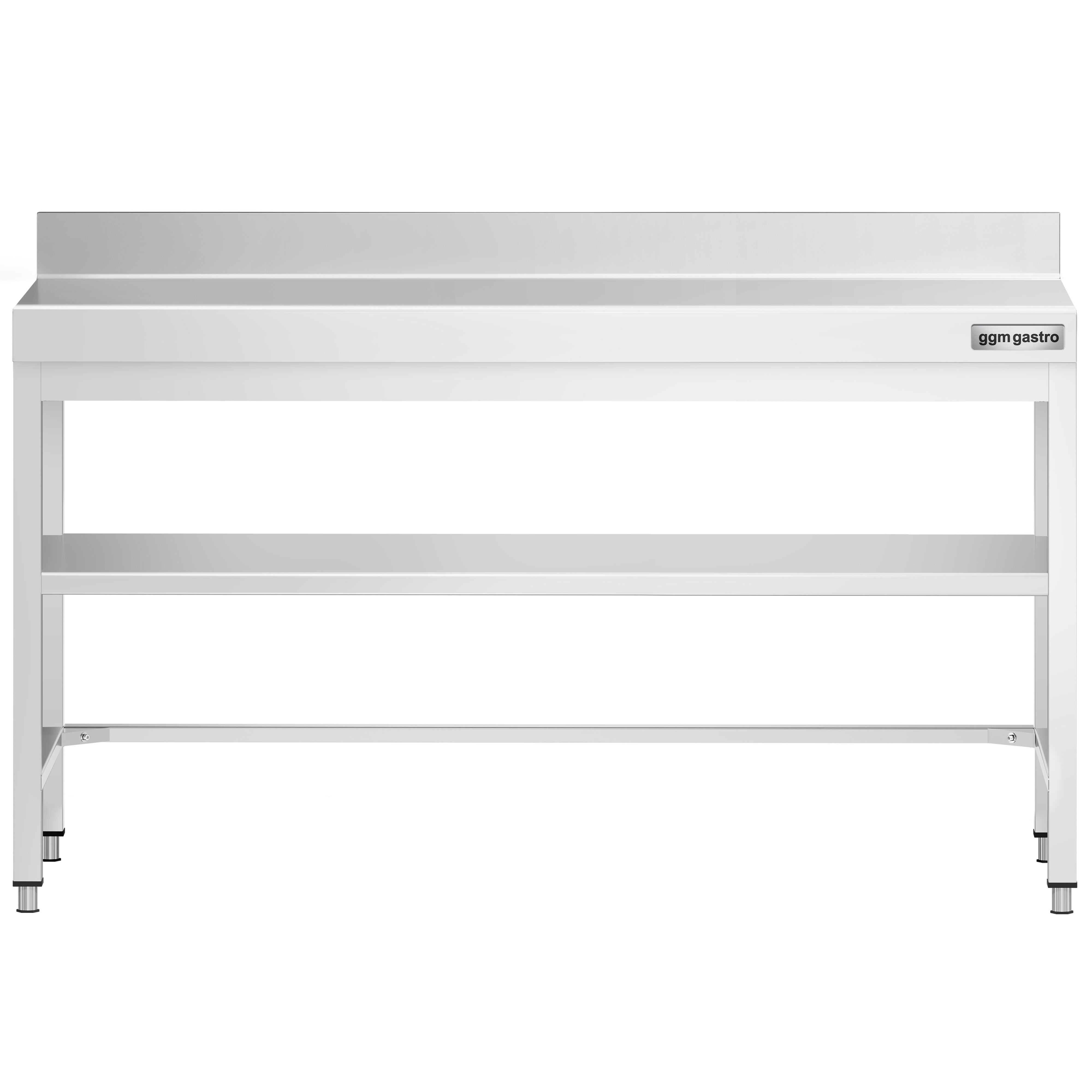 Table de travail inox PREMIUM - 1800 x 600 mm - avec tablette inférieure, Dosseret & Renforts
