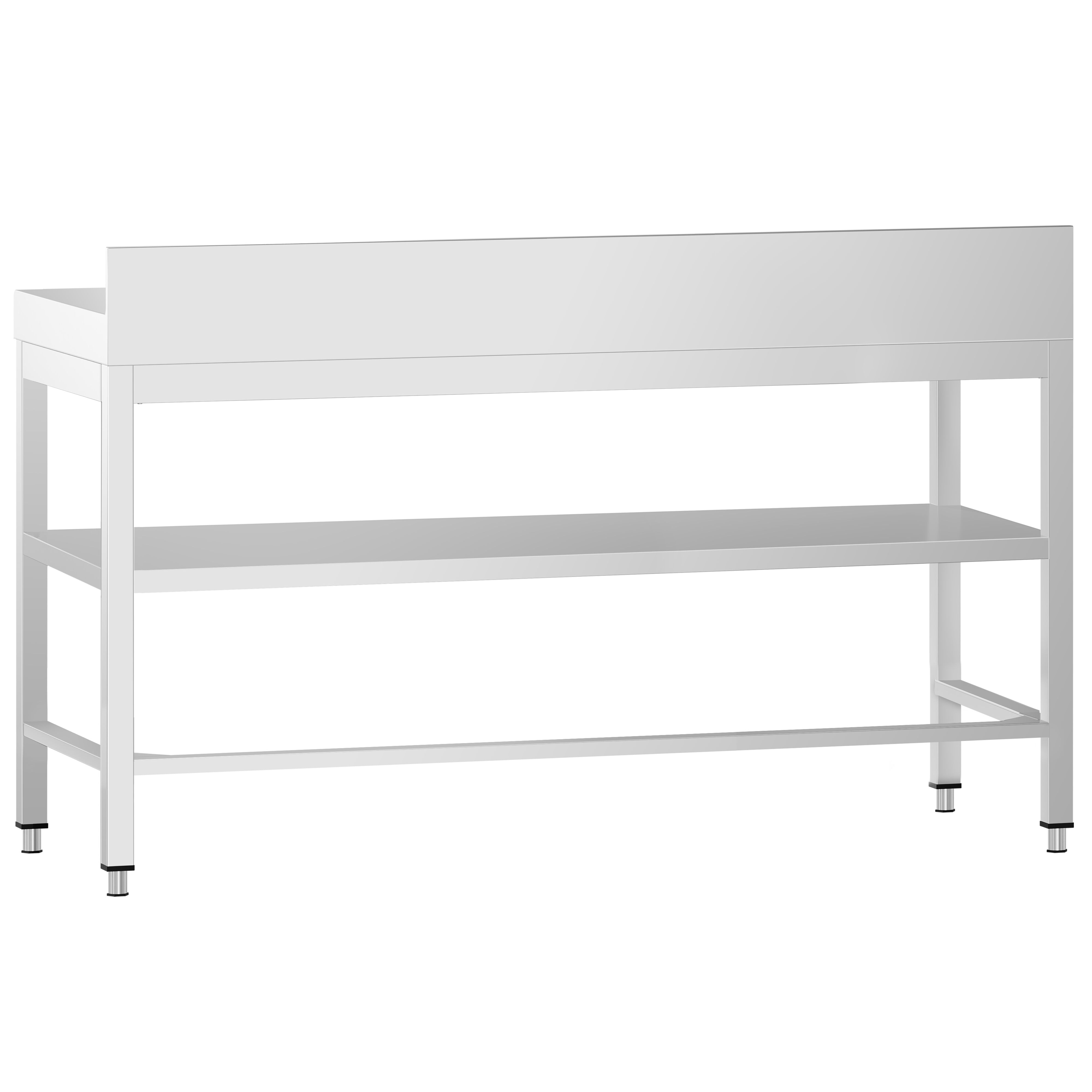 Table de travail inox PREMIUM - 1800 x 600 mm - avec tablette inférieure, Dosseret & Renforts