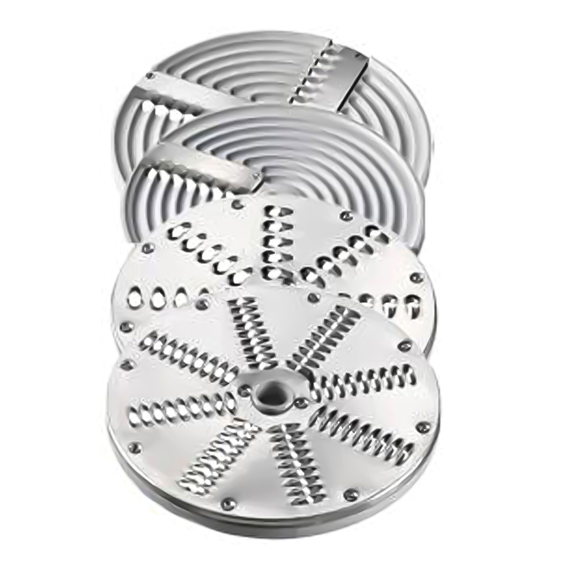 Râpe à fromage mozzarella - pour 250-300kg/h - incl. 2 disques à râpe 4mm et 7mm, 1 disque à trancher avec 4 lames