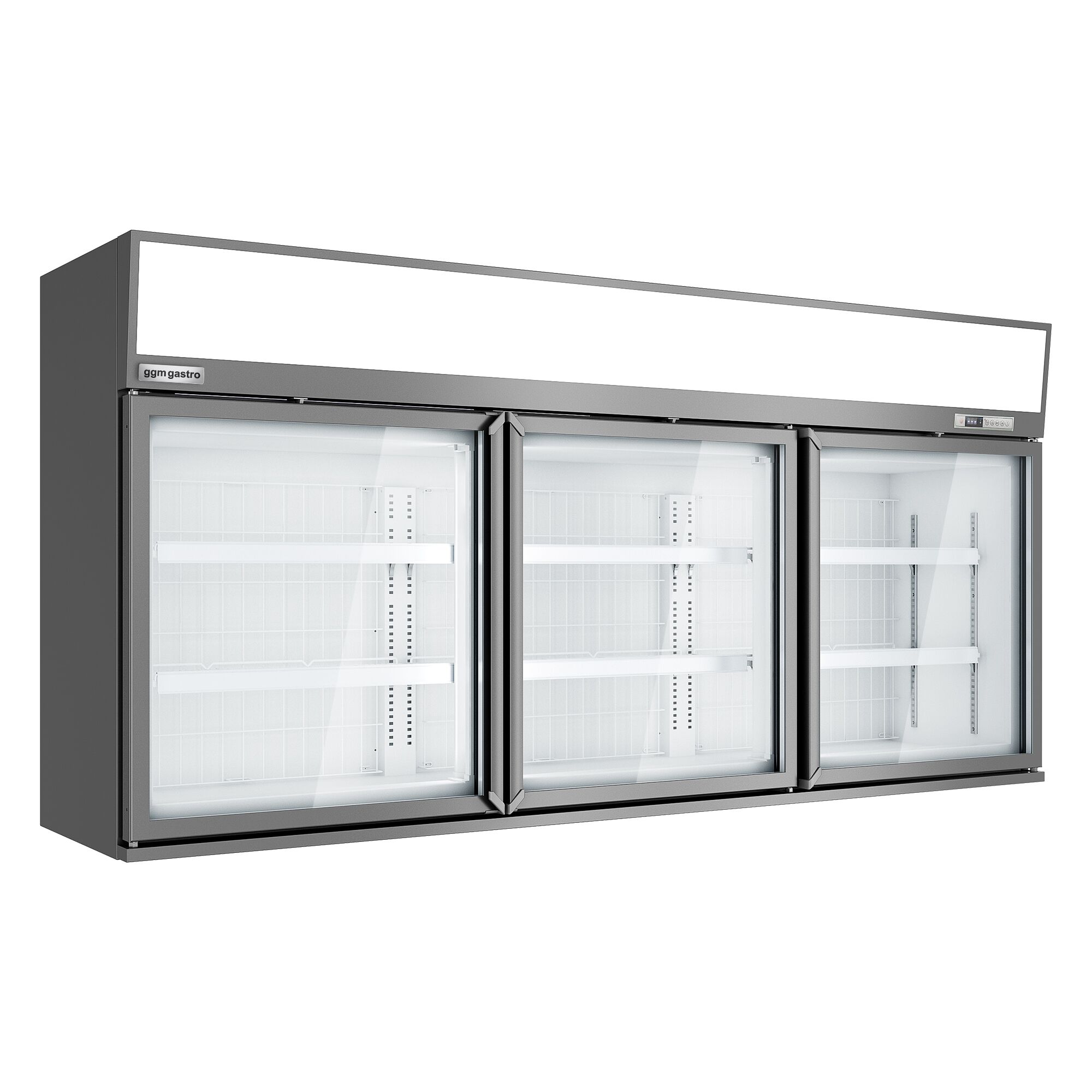 Vitrine murale de congélation pour supermarché - 3 portes - avec îlot de congélation inclus - Gris