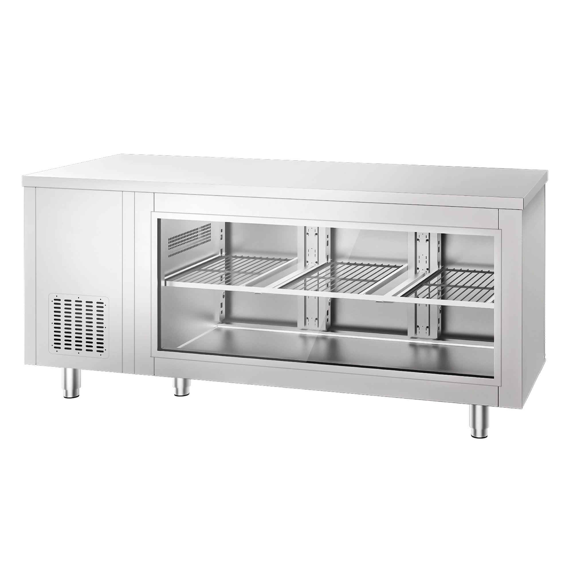 Commercial Counter Fridge - 1865x700mm - with 3 doors - glass front - capacity 474 litres