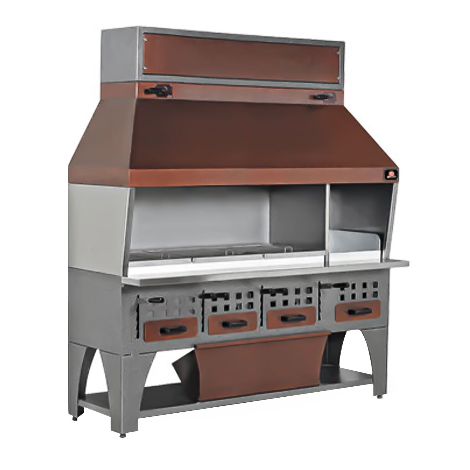 Väggmonterad kolgrill - 2150x750x2350 mm - rostfritt stål AISI 304