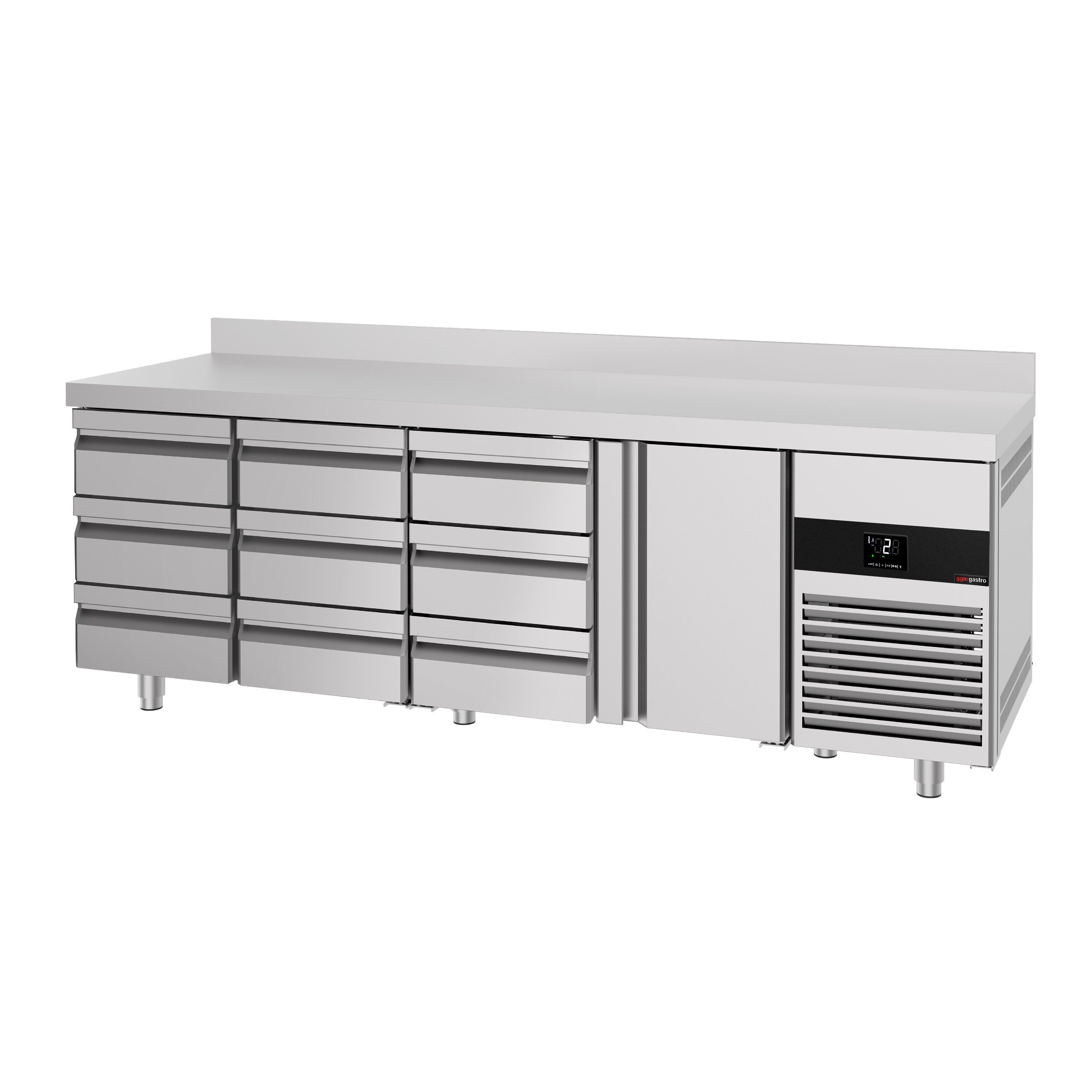 Table réfrigérée PREMIUM - 2330 x 700 mm - avec 1 porte - 9 tiroirs - avec dosseret