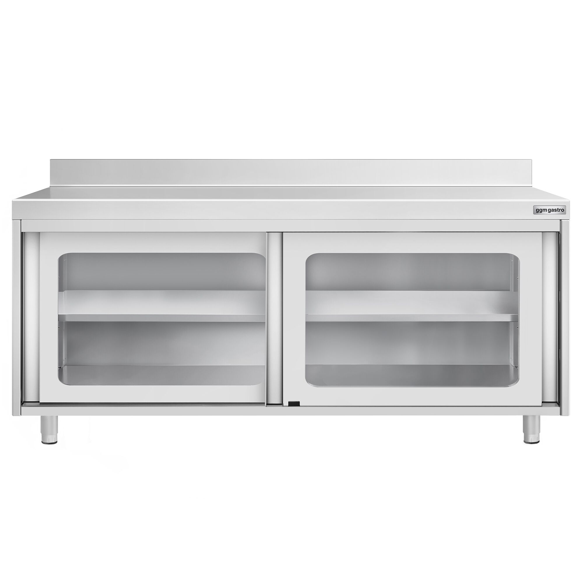 Table armoire en acier inoxydable PREMIUM - 1800x700mm - avec portes coulissantes vitrées - avec dosseret