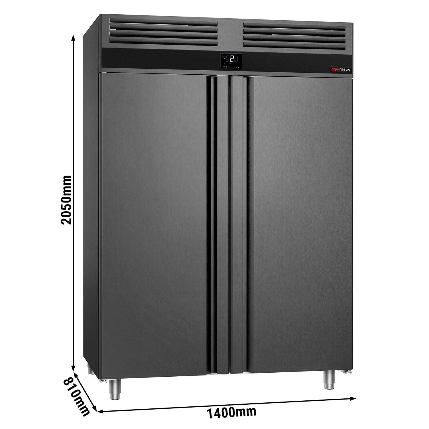 Armoire réfrigérée positive Inox AISI 304 PREMIUM - GN 2/1 - 1400 L - avec 2 portes - Anthracite