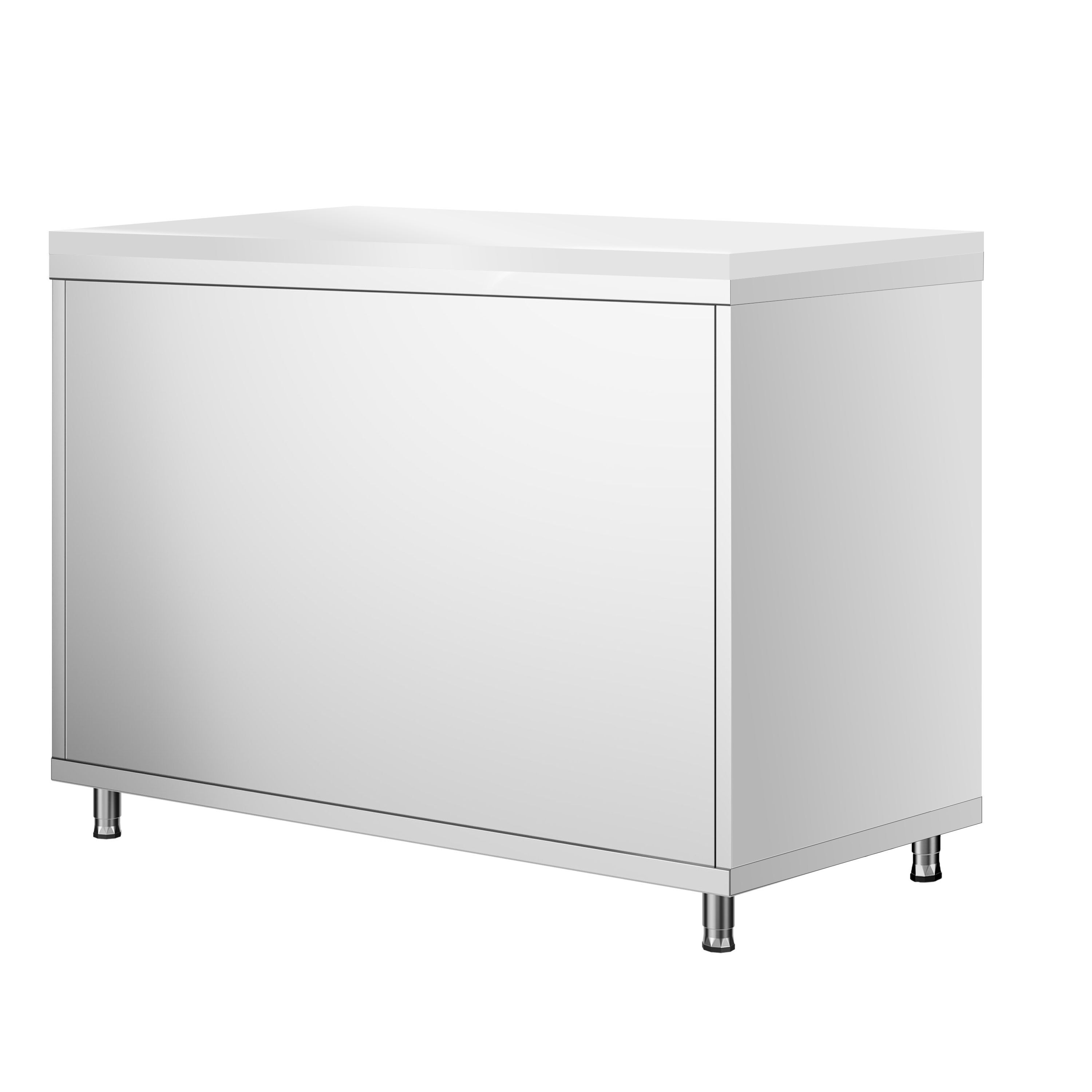 Table armoire en acier inoxydable PREMIUM - 1000x600mm - avec portes coulissantes - pour produits céréaliers, produits laitiers - incl. plateau de découpe Blanc PEHD (HACCP)