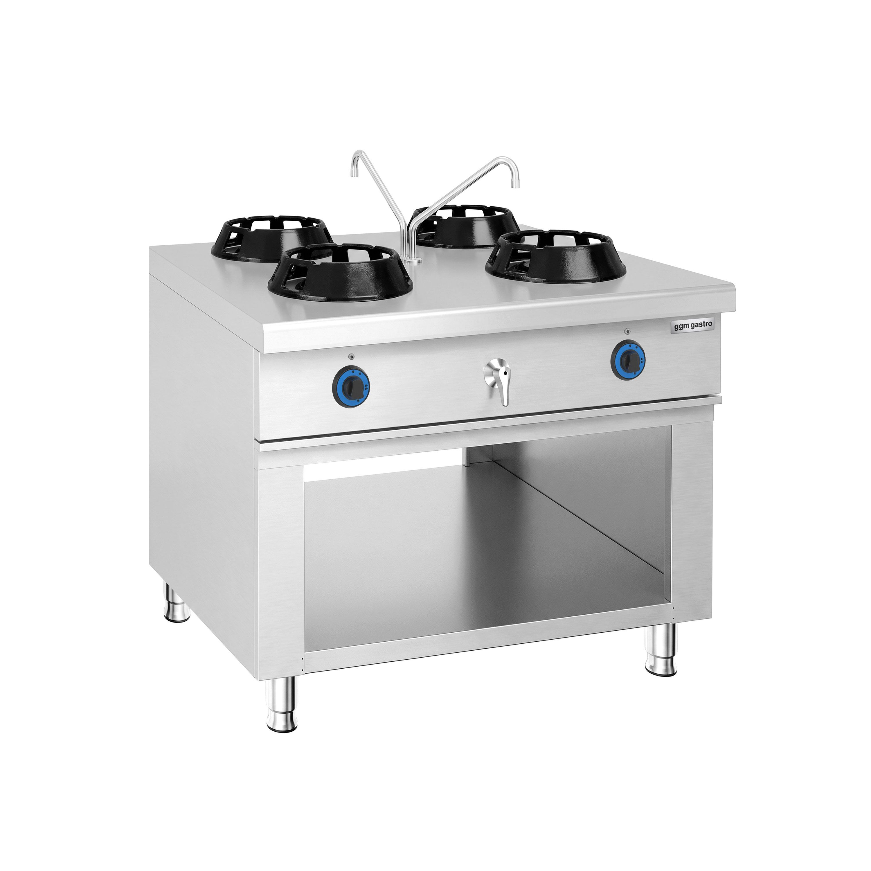 Εστία Wok Αερίου Τύπου Νησίδας - 56 kW - 4 Καυστήρες - με 2 Βρύσες Νερού